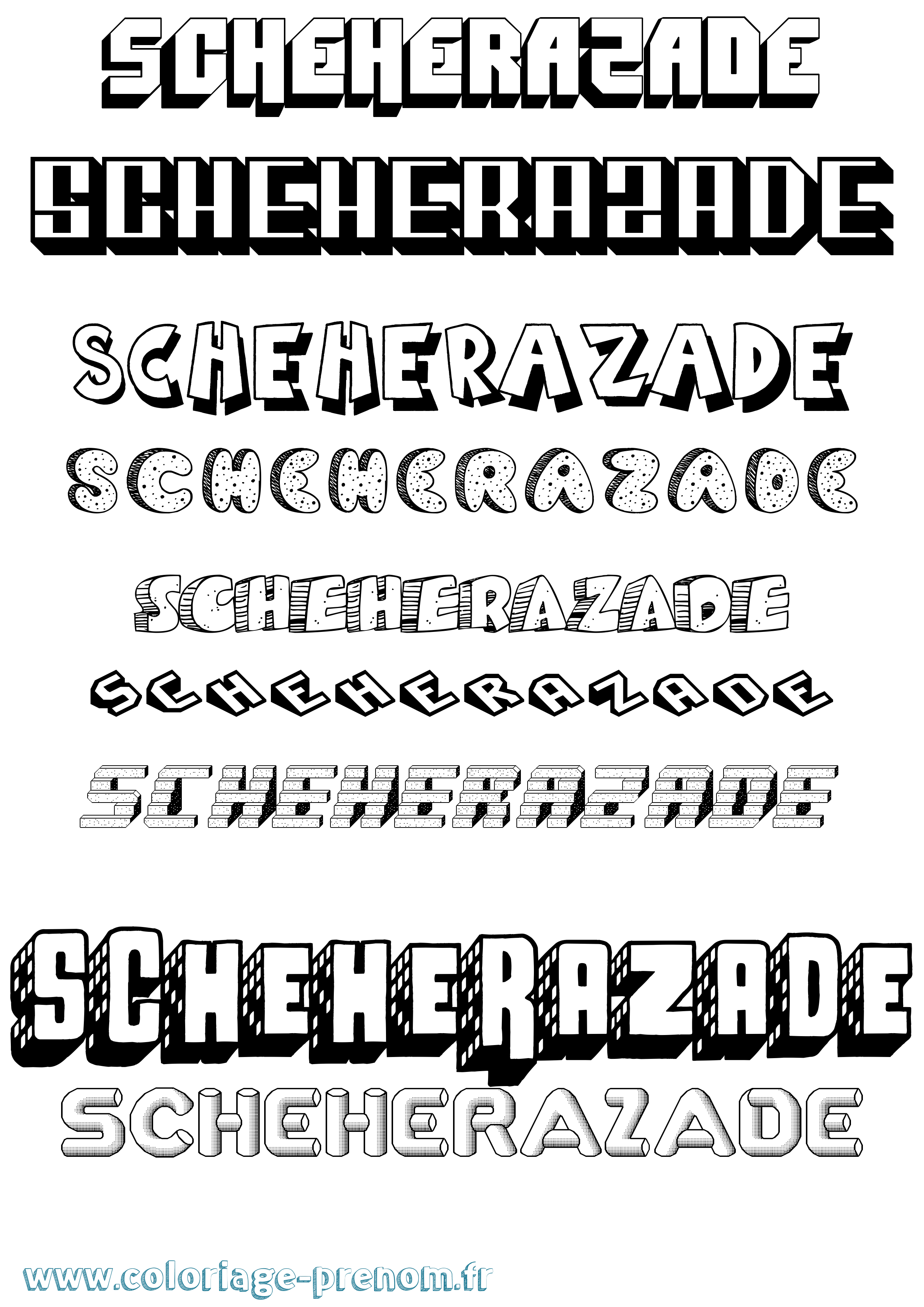 Coloriage Scheherazade Effet 3D Coloriage prénom Scheherazade Effet 3D
