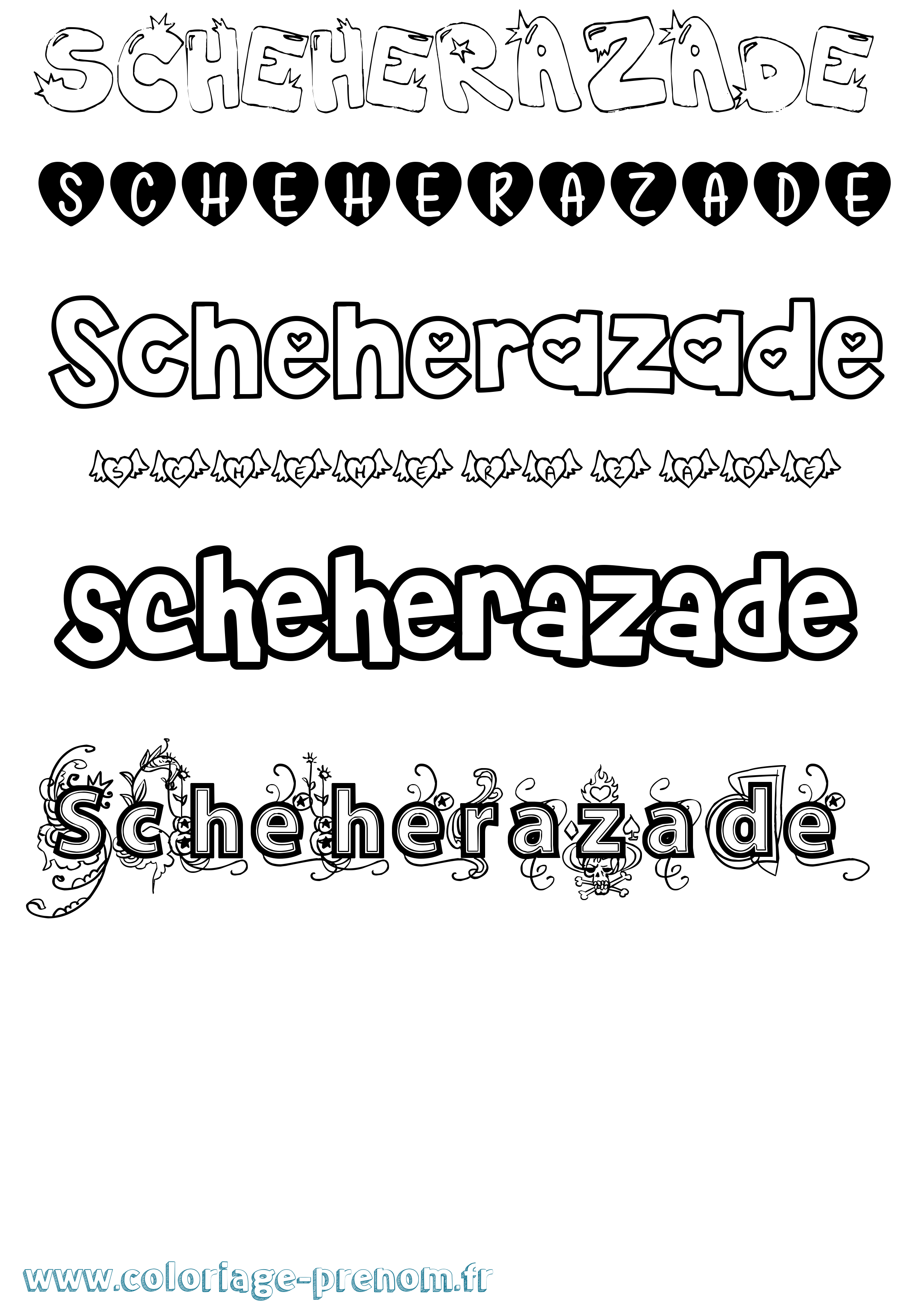 Coloriage Scheherazade Girly Coloriage prénom Scheherazade Girly