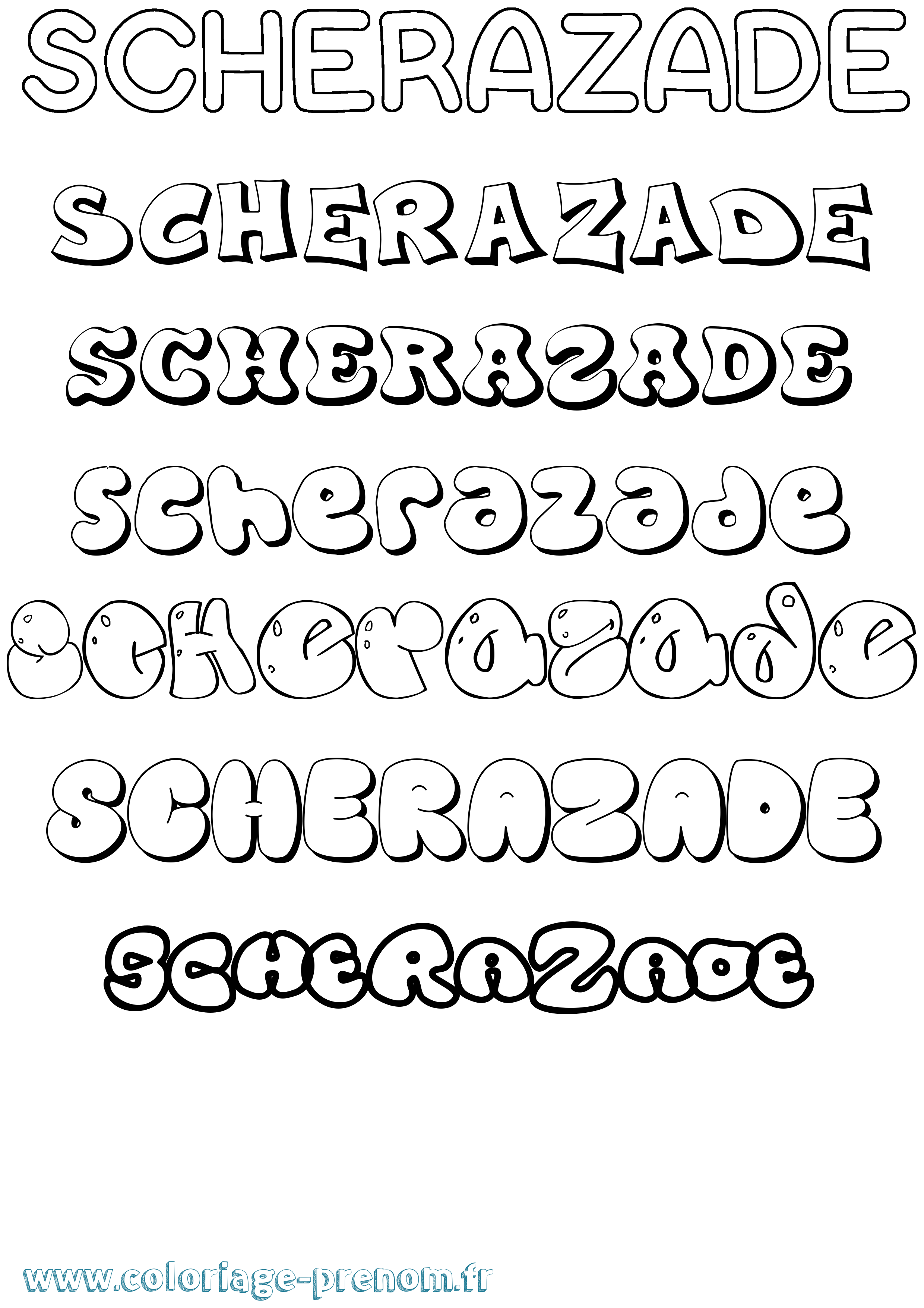 Coloriage Scherazade Bubble Coloriage prénom Scherazade Bubble