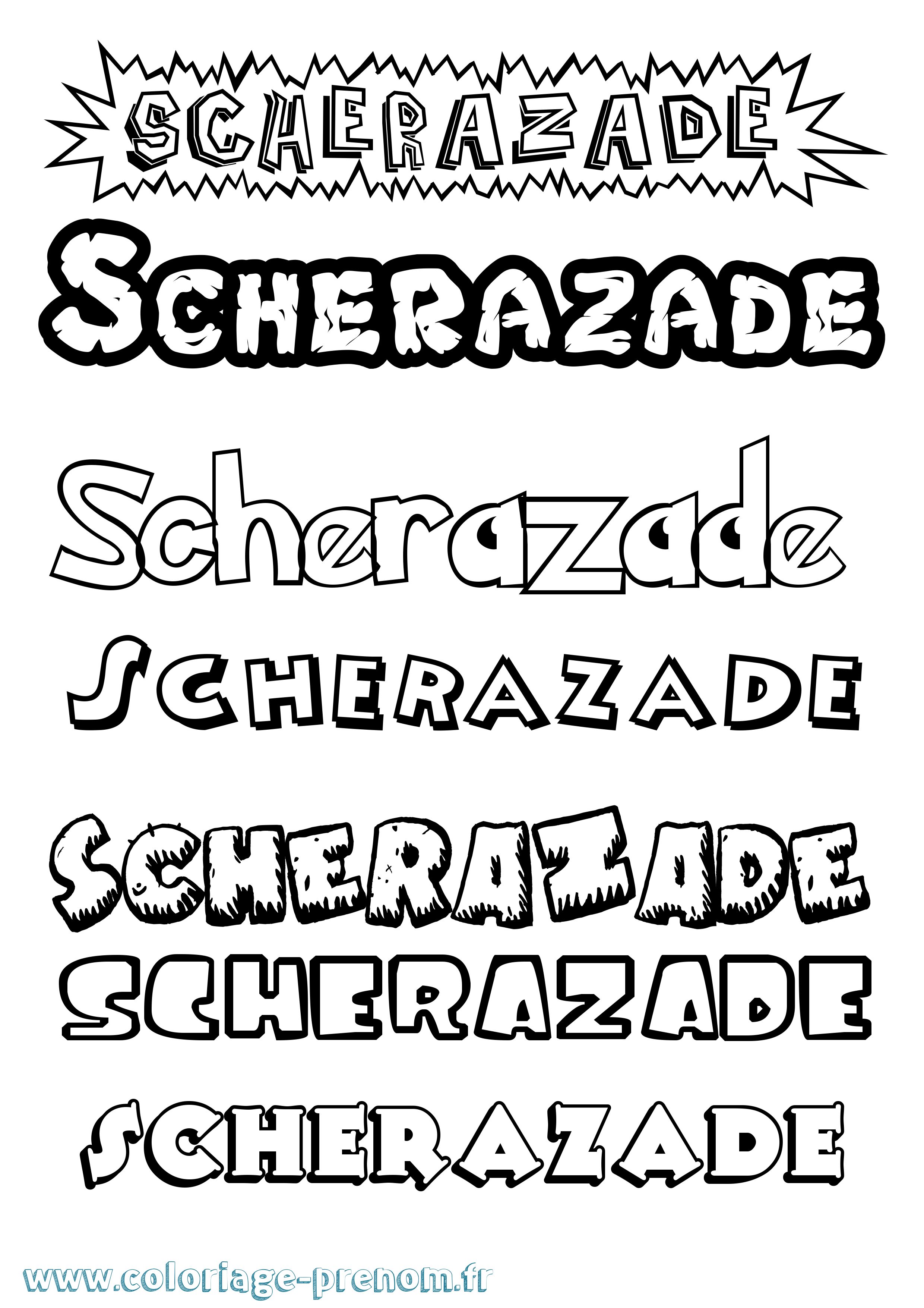Coloriage Scherazade Dessin Animé Coloriage prénom Scherazade Dessin Animé