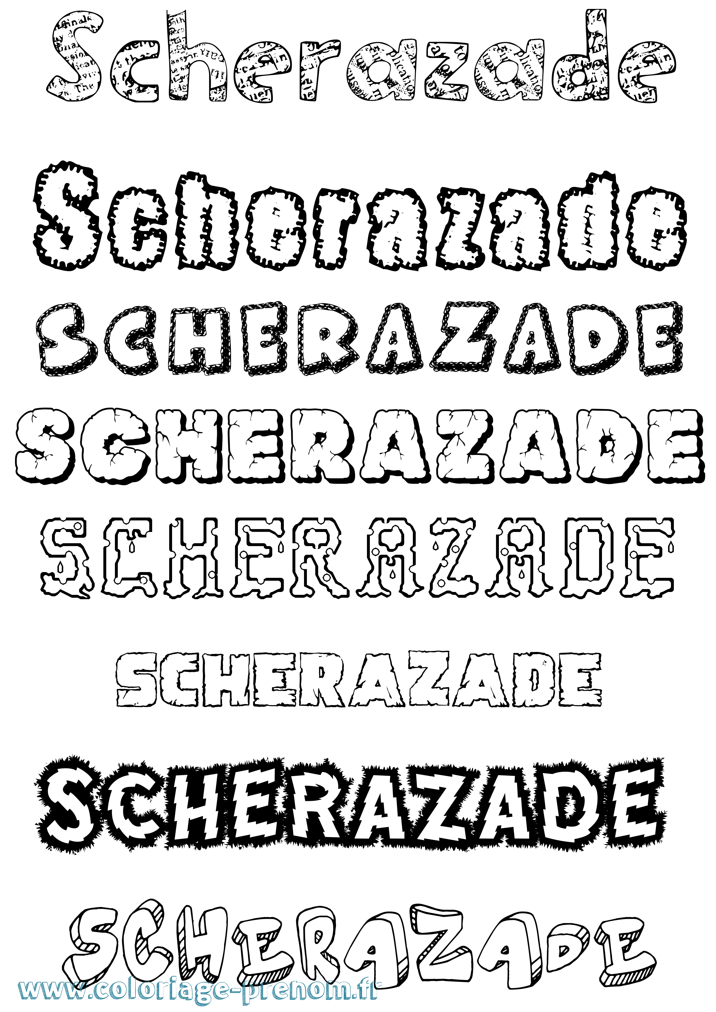 Coloriage Scherazade Destructuré Coloriage prénom Scherazade Destructuré