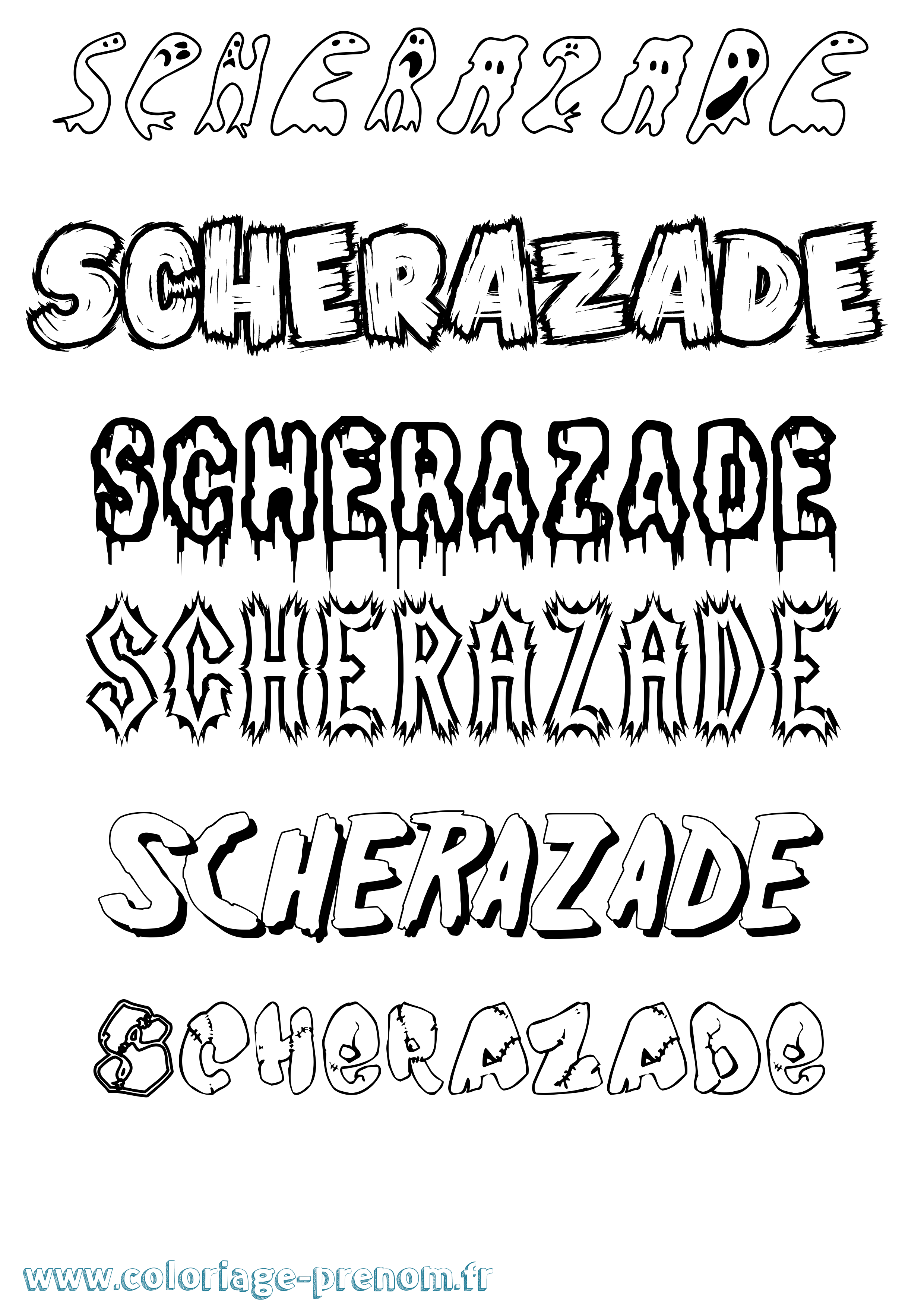 Coloriage Scherazade Frisson Coloriage prénom Scherazade Frisson