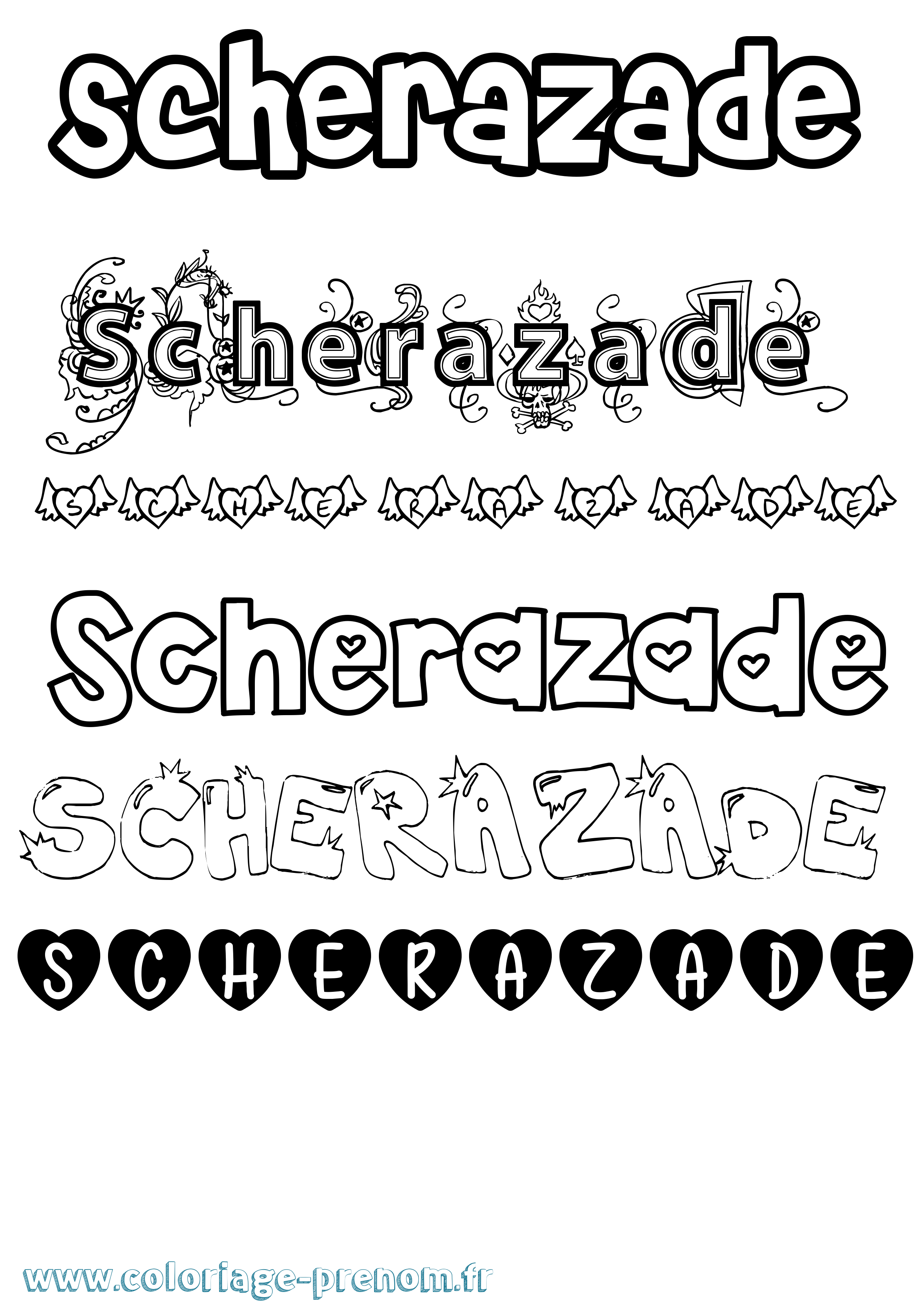 Coloriage Scherazade Girly Coloriage prénom Scherazade Girly