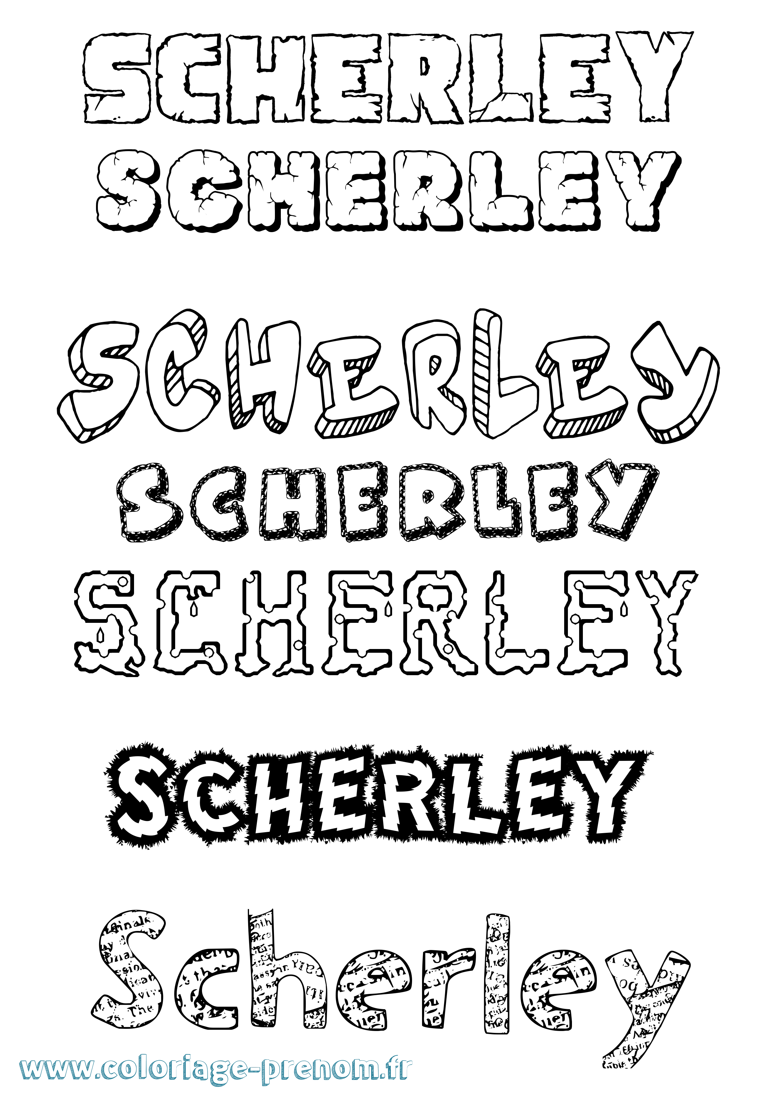 Coloriage Scherley Destructuré Coloriage prénom Scherley Destructuré