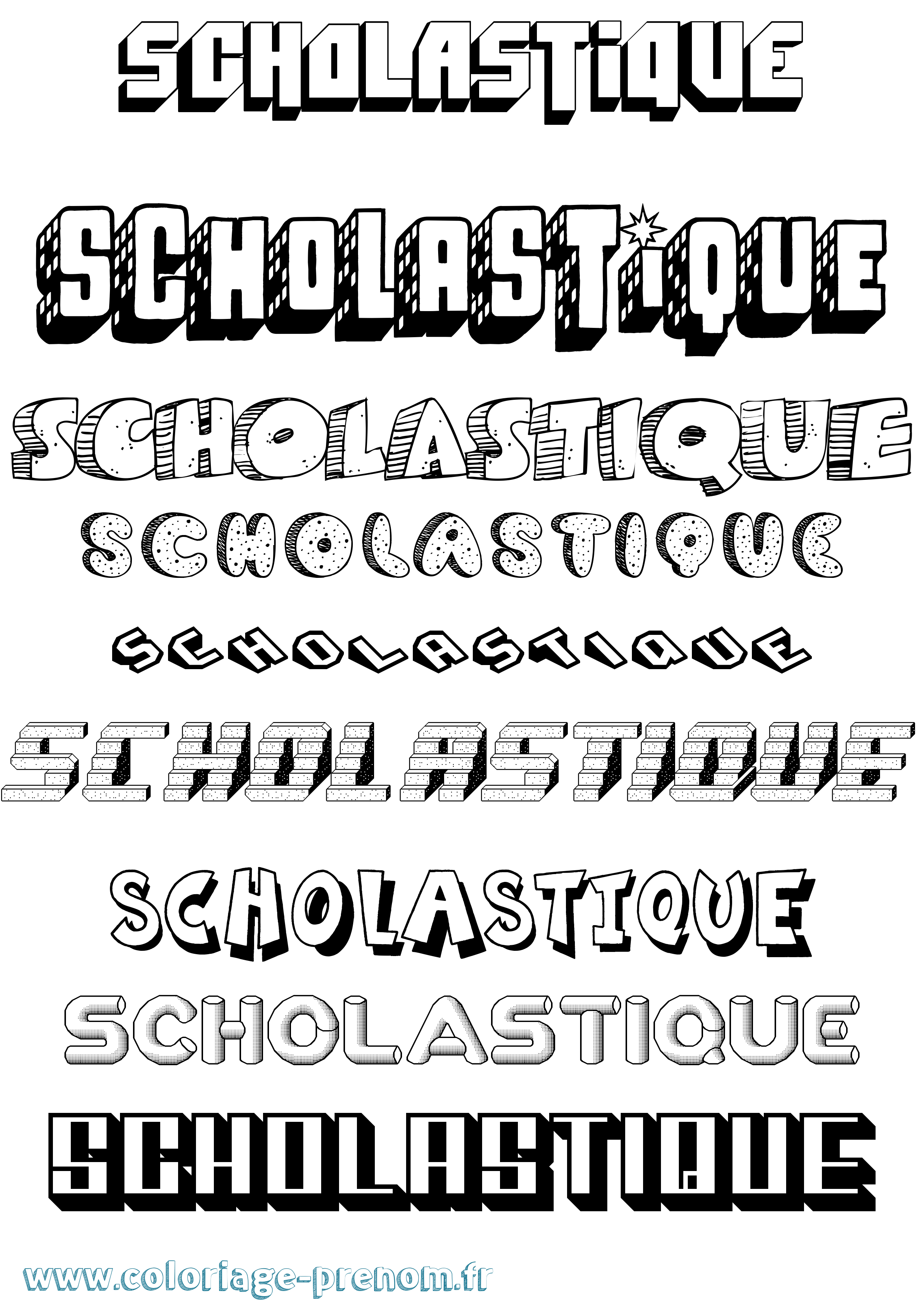 Coloriage Scholastique Effet 3D Coloriage prénom Scholastique Effet 3D