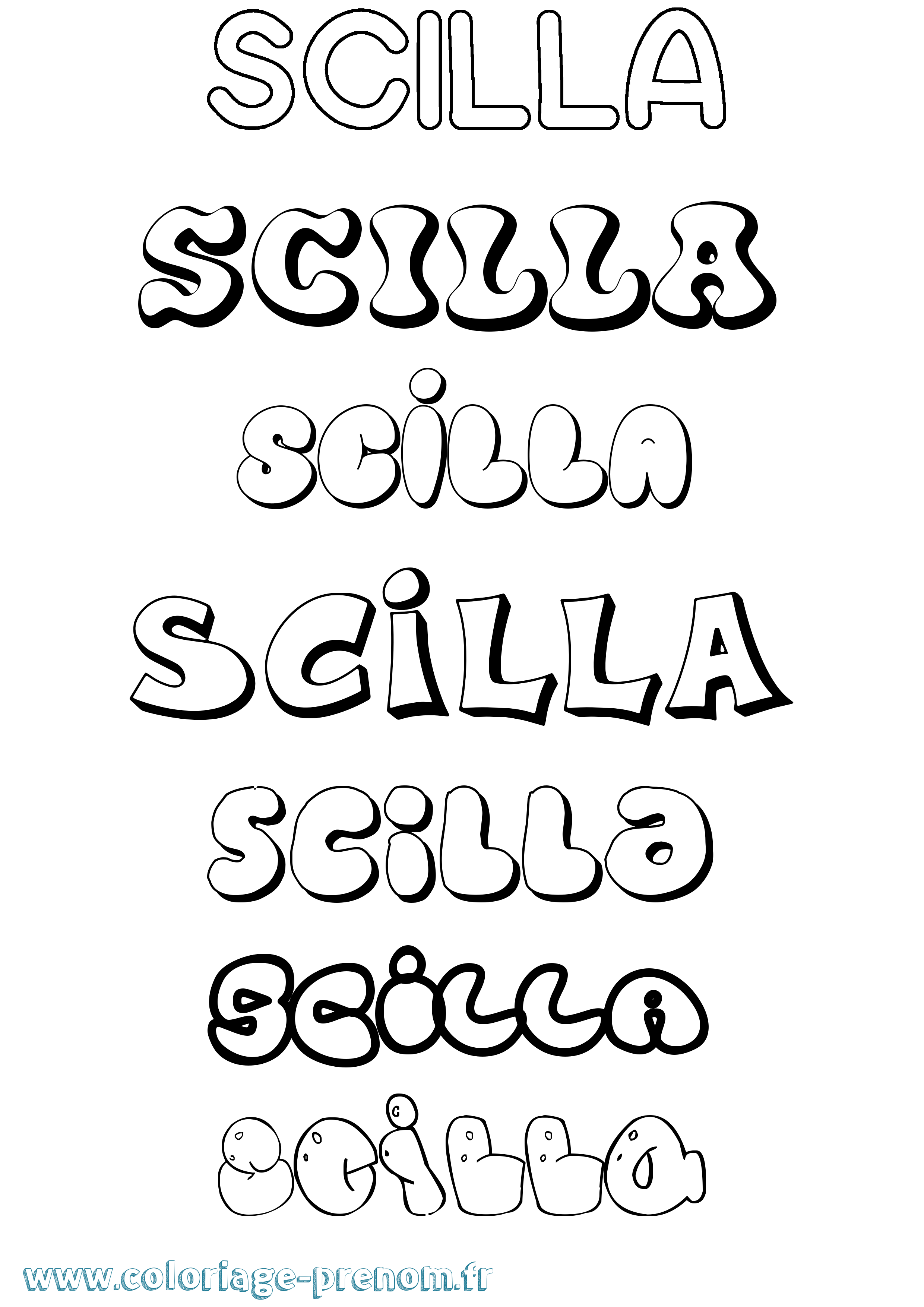 Coloriage Scilla Bubble Coloriage prénom Scilla Bubble