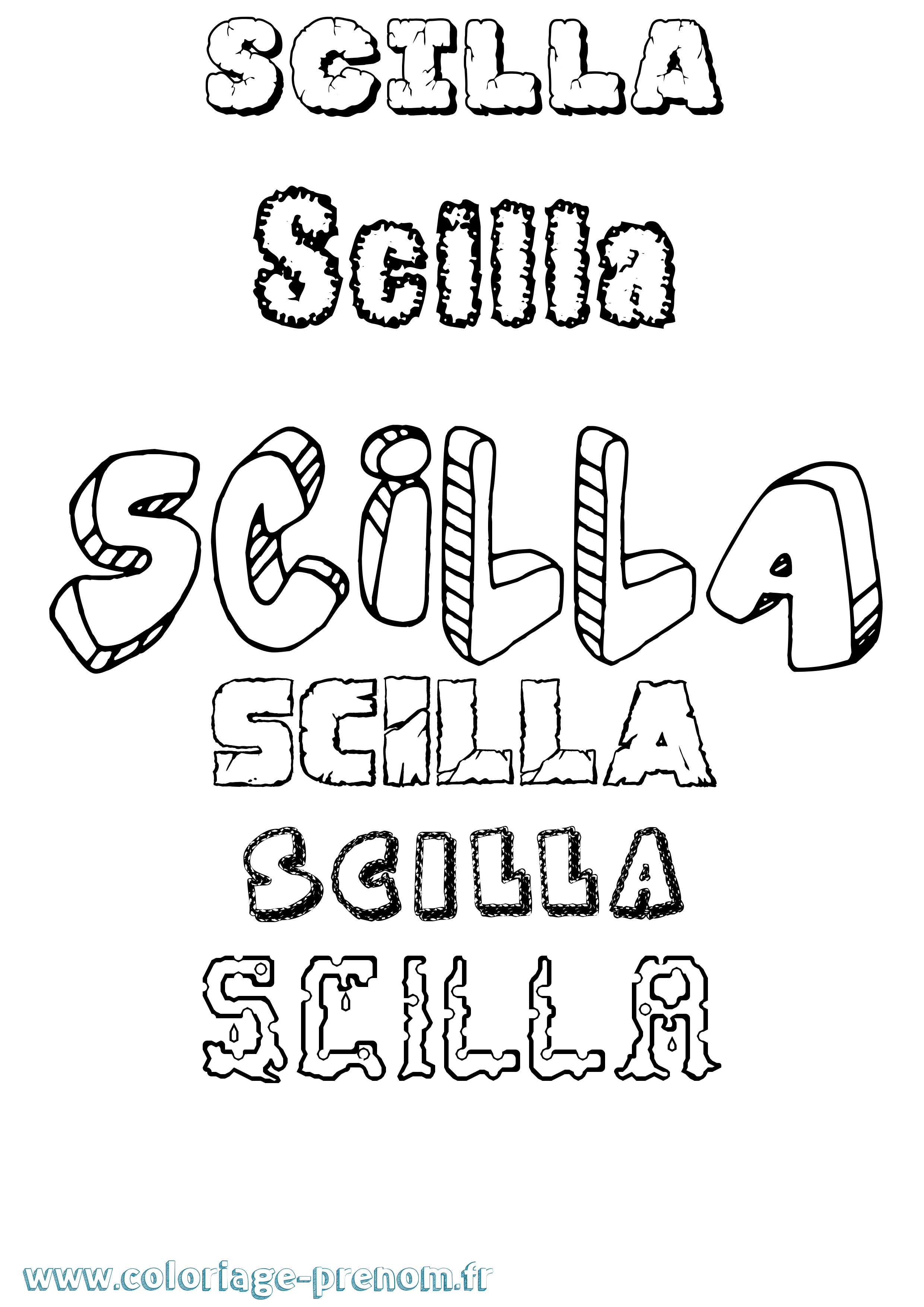 Coloriage Scilla Destructuré Coloriage prénom Scilla Destructuré
