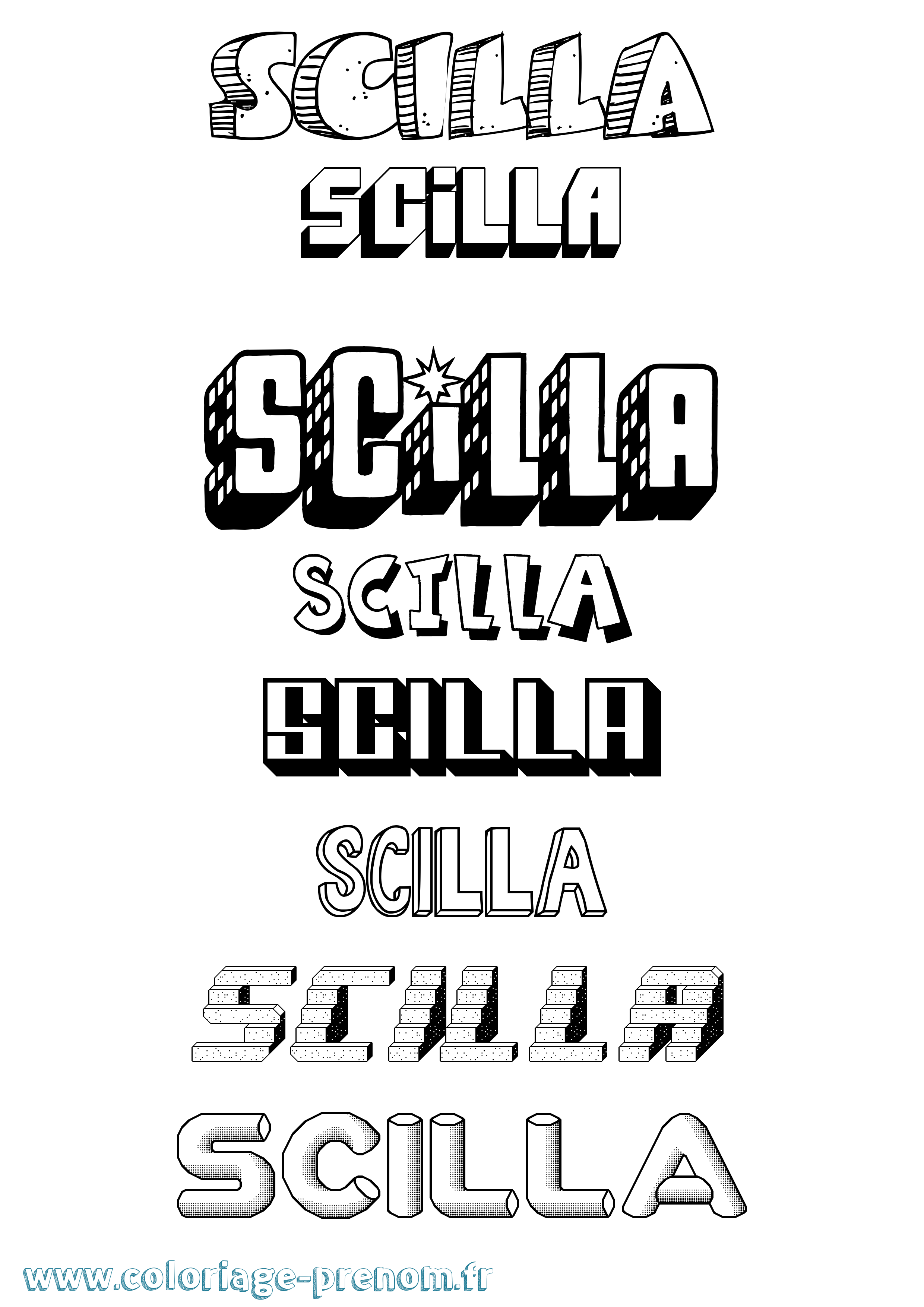 Coloriage Scilla Effet 3D Coloriage prénom Scilla Effet 3D