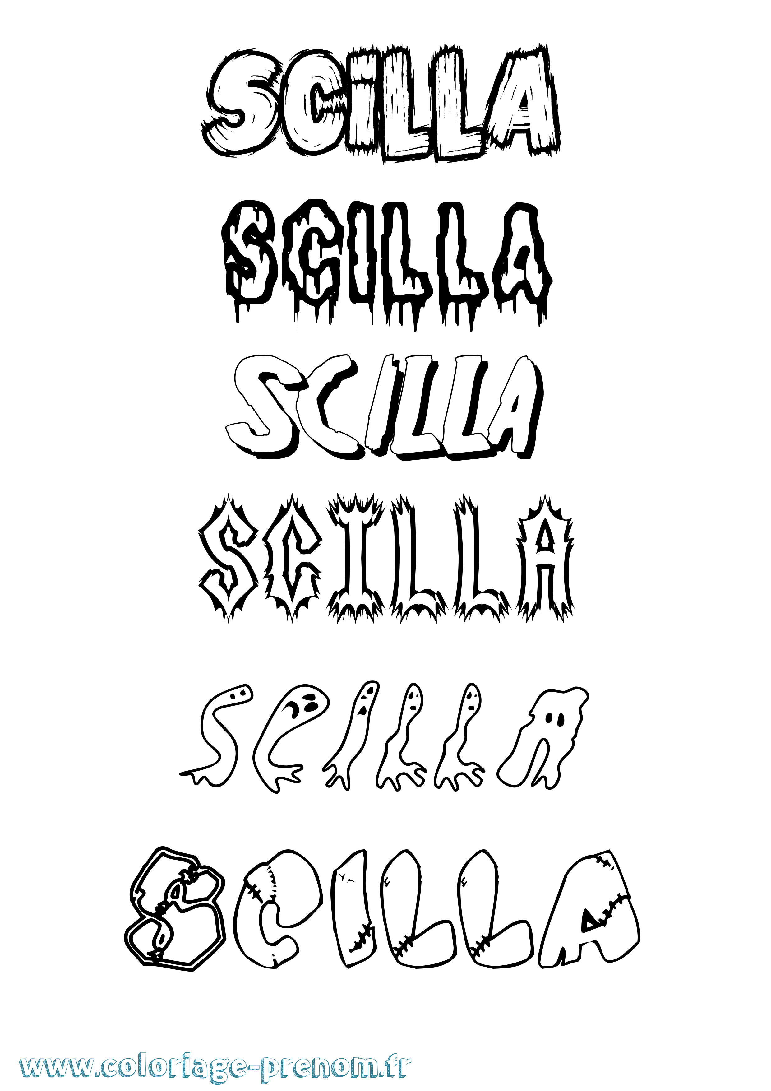 Coloriage Scilla Frisson Coloriage prénom Scilla Frisson