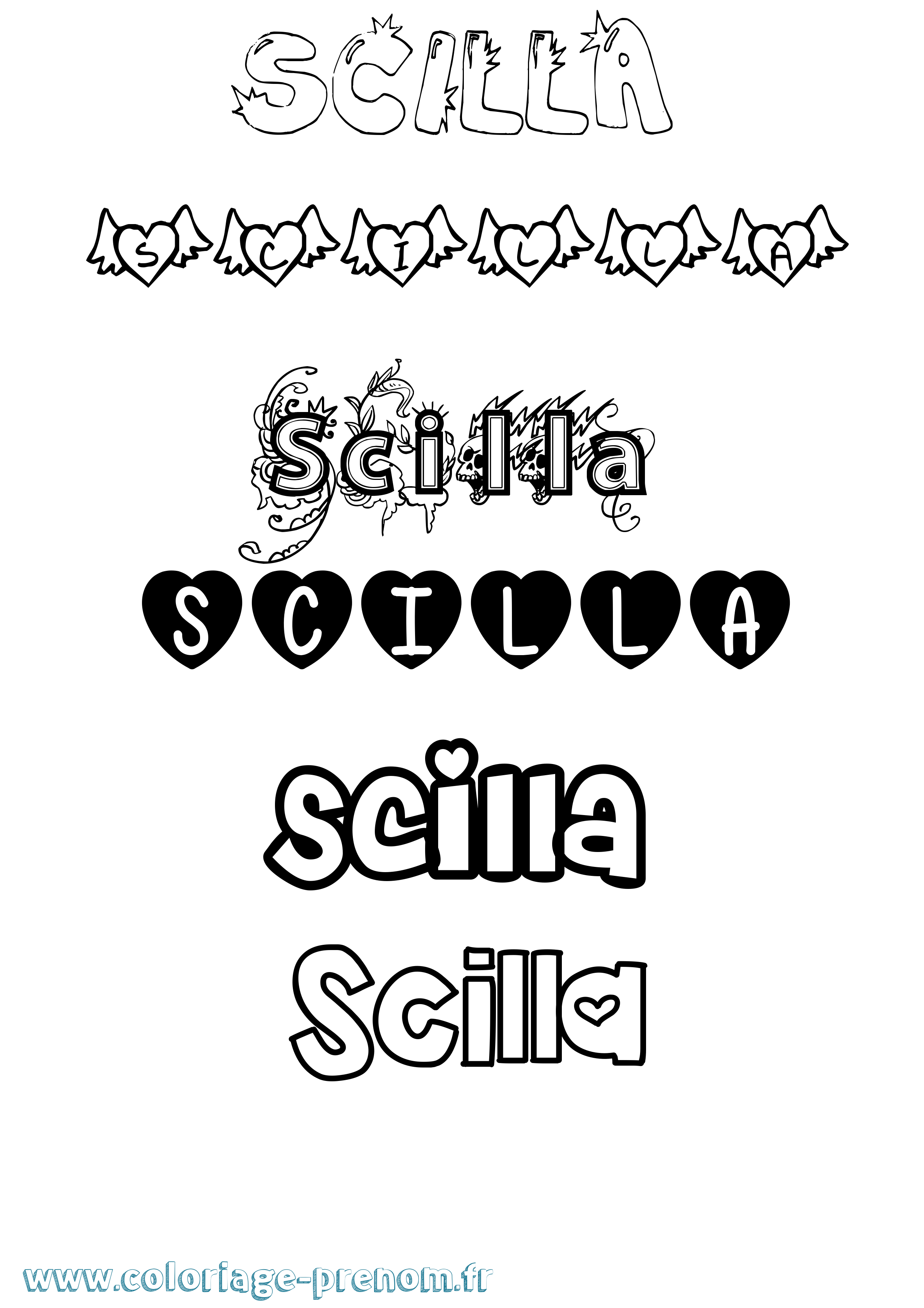 Coloriage Scilla Girly Coloriage prénom Scilla Girly