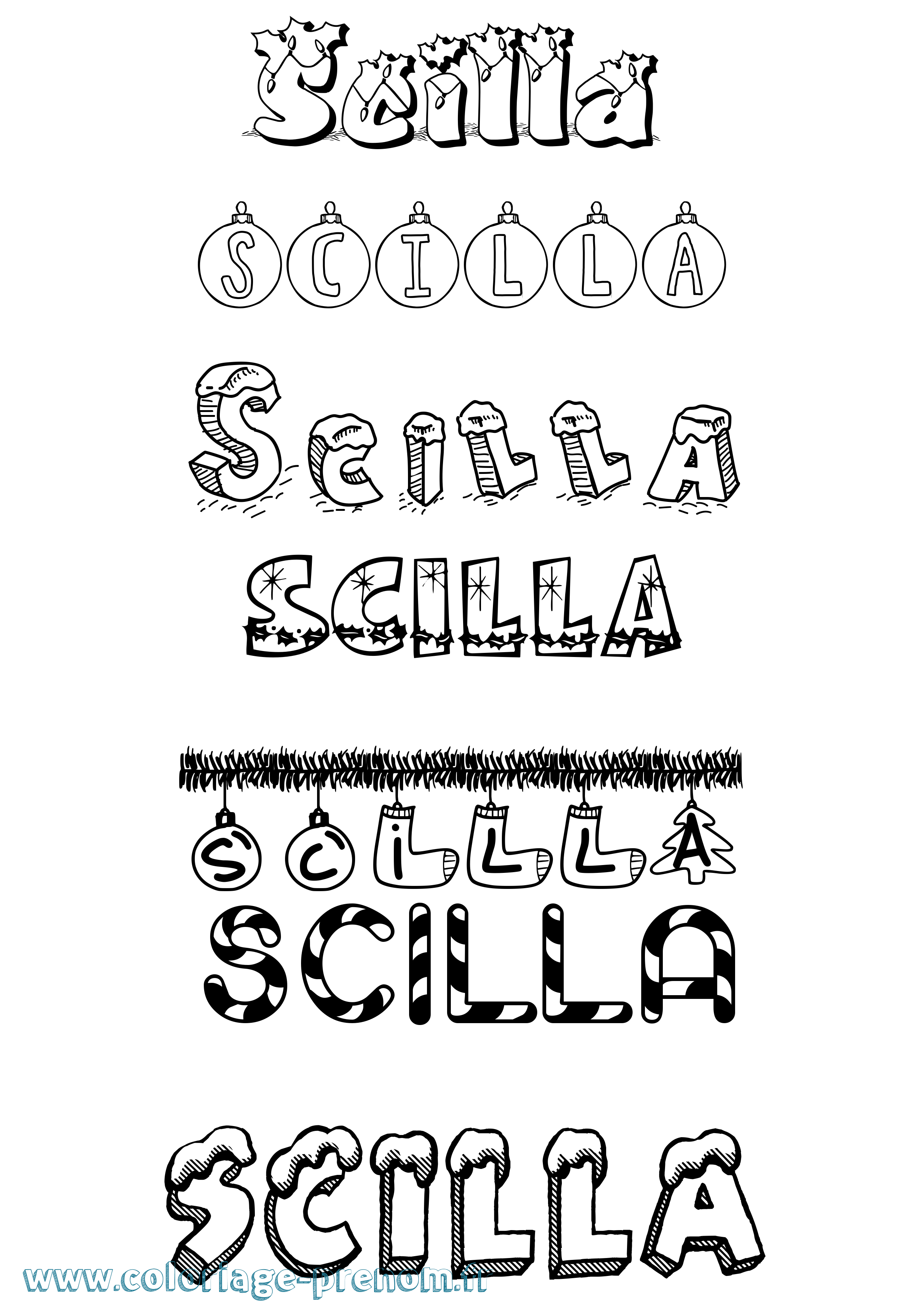 Coloriage Scilla Noël Coloriage prénom Scilla Noël