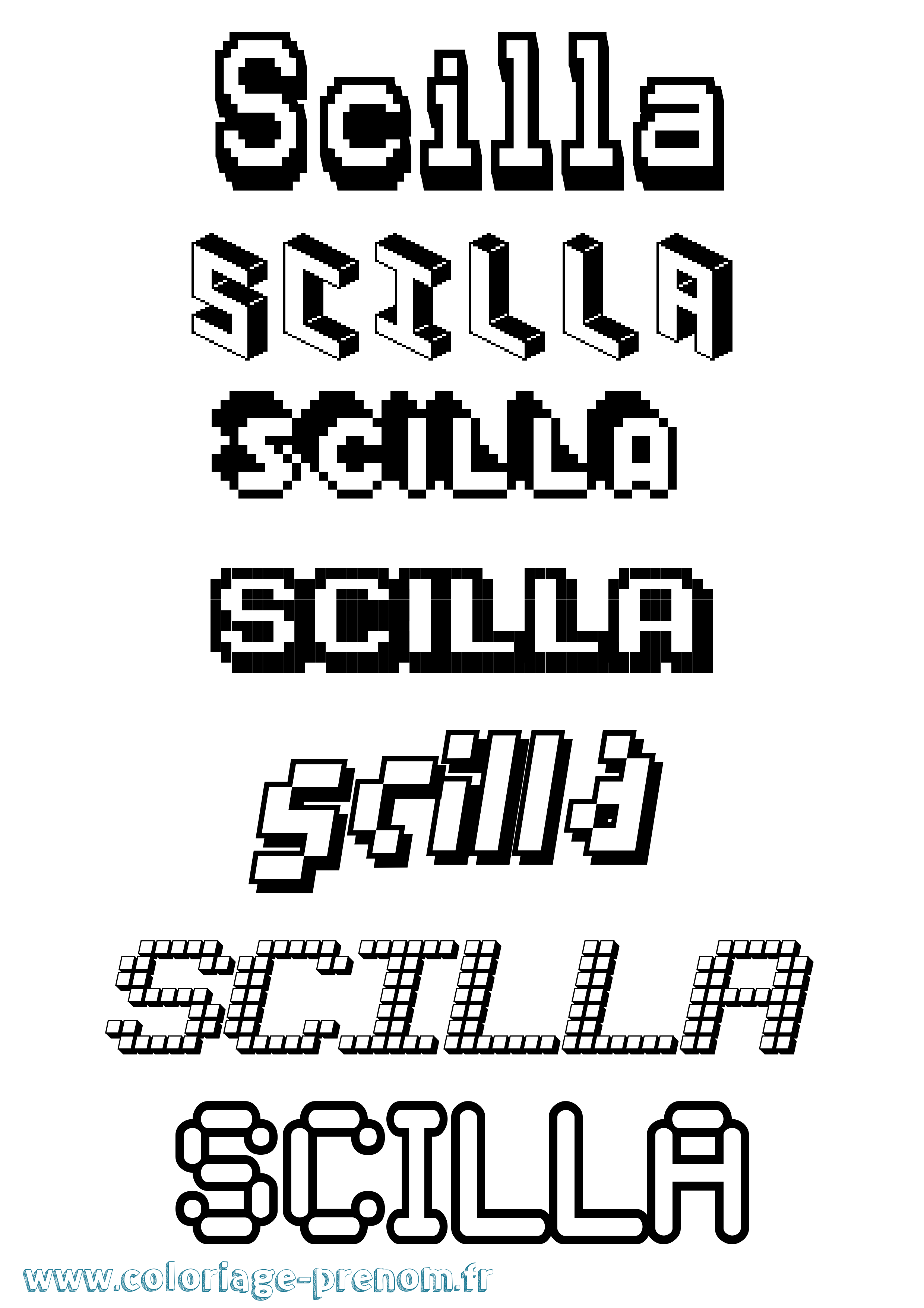 Coloriage Scilla Pixel Coloriage prénom Scilla Pixel