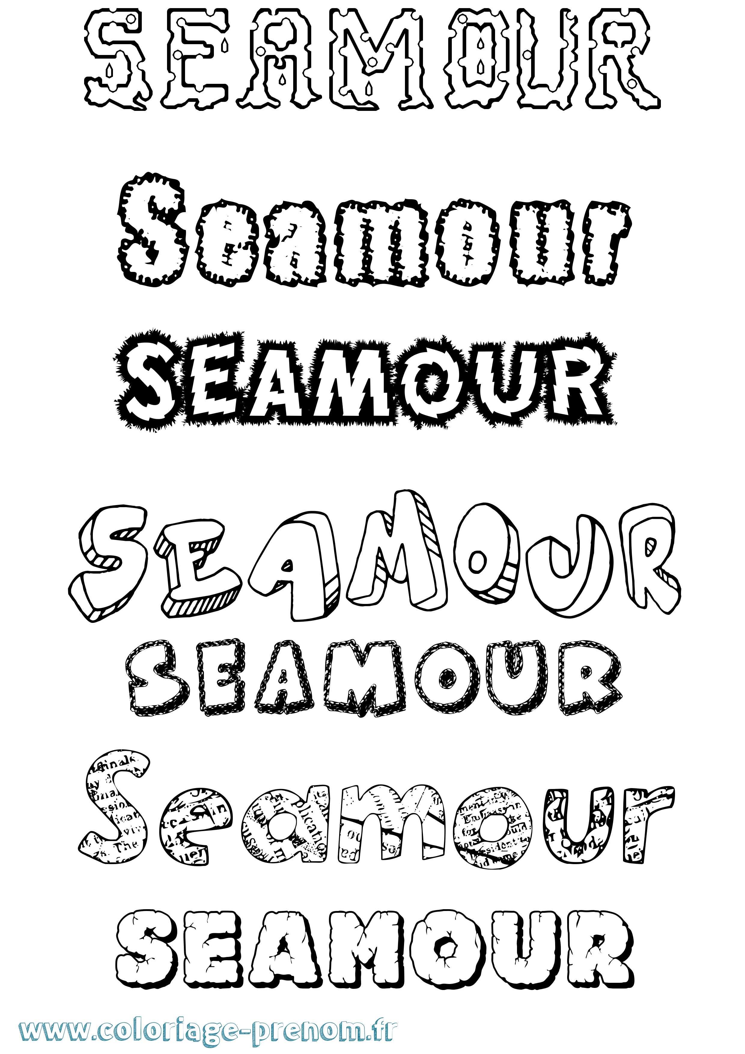 Coloriage Seamour Destructuré Coloriage prénom Seamour Destructuré
