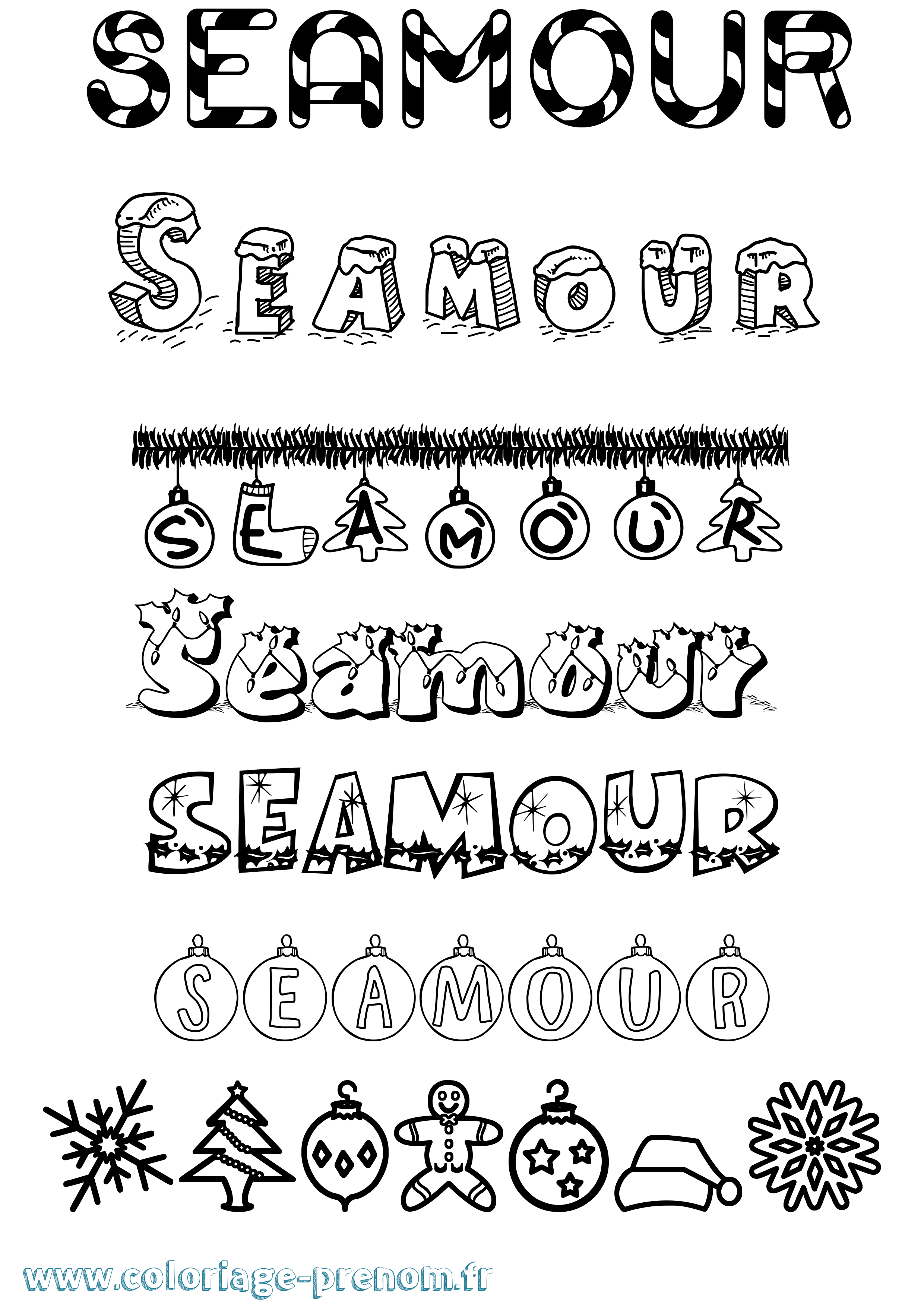 Coloriage Seamour Noël Coloriage prénom Seamour Noël