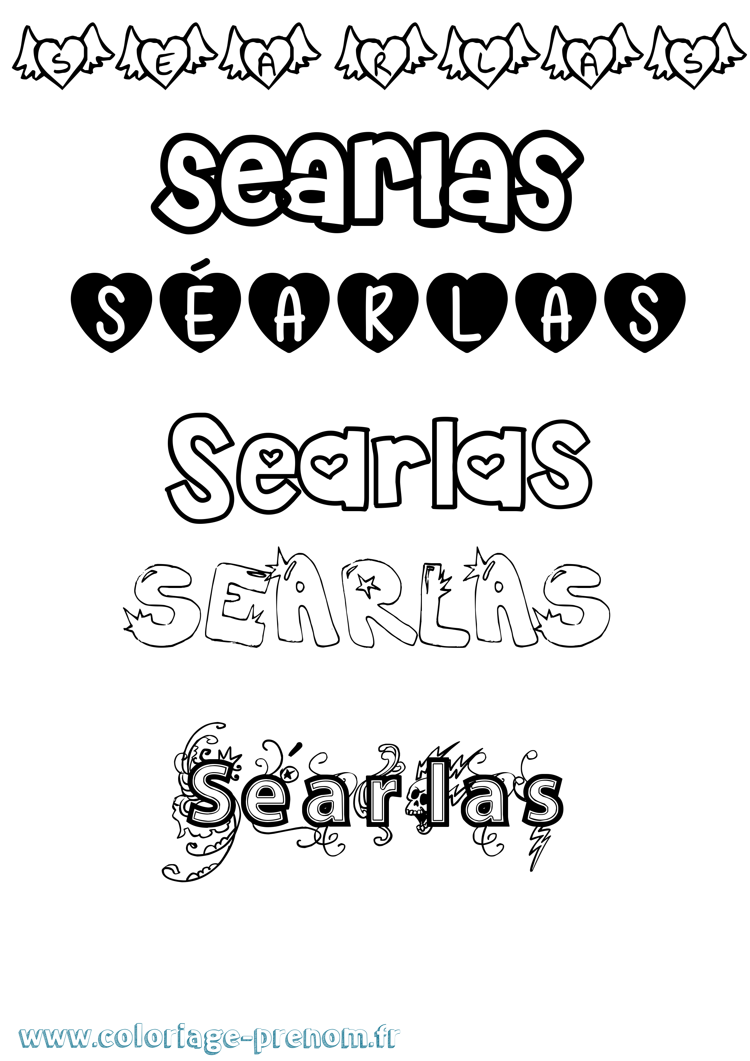Coloriage Séarlas Girly Coloriage prénom Séarlas Girly