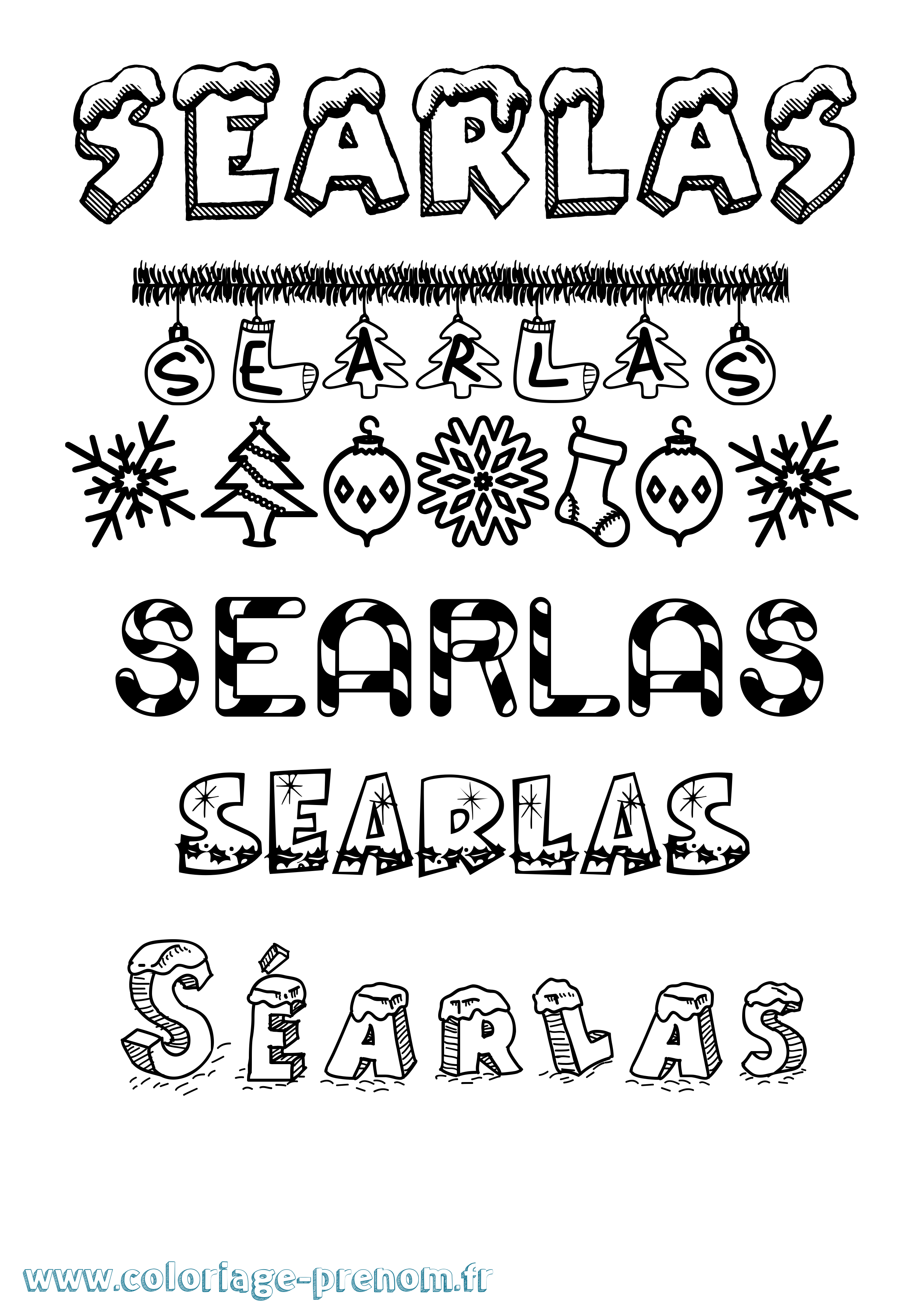 Coloriage Séarlas Noël Coloriage prénom Séarlas Noël