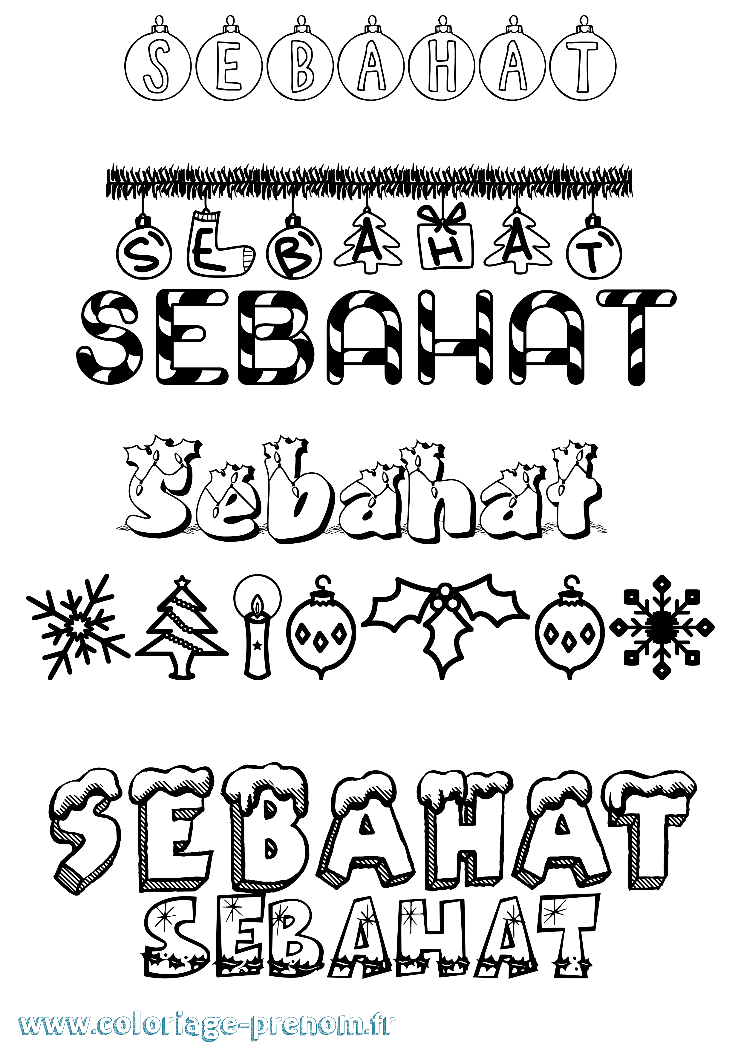 Coloriage Sebahat Noël Coloriage prénom Sebahat Noël