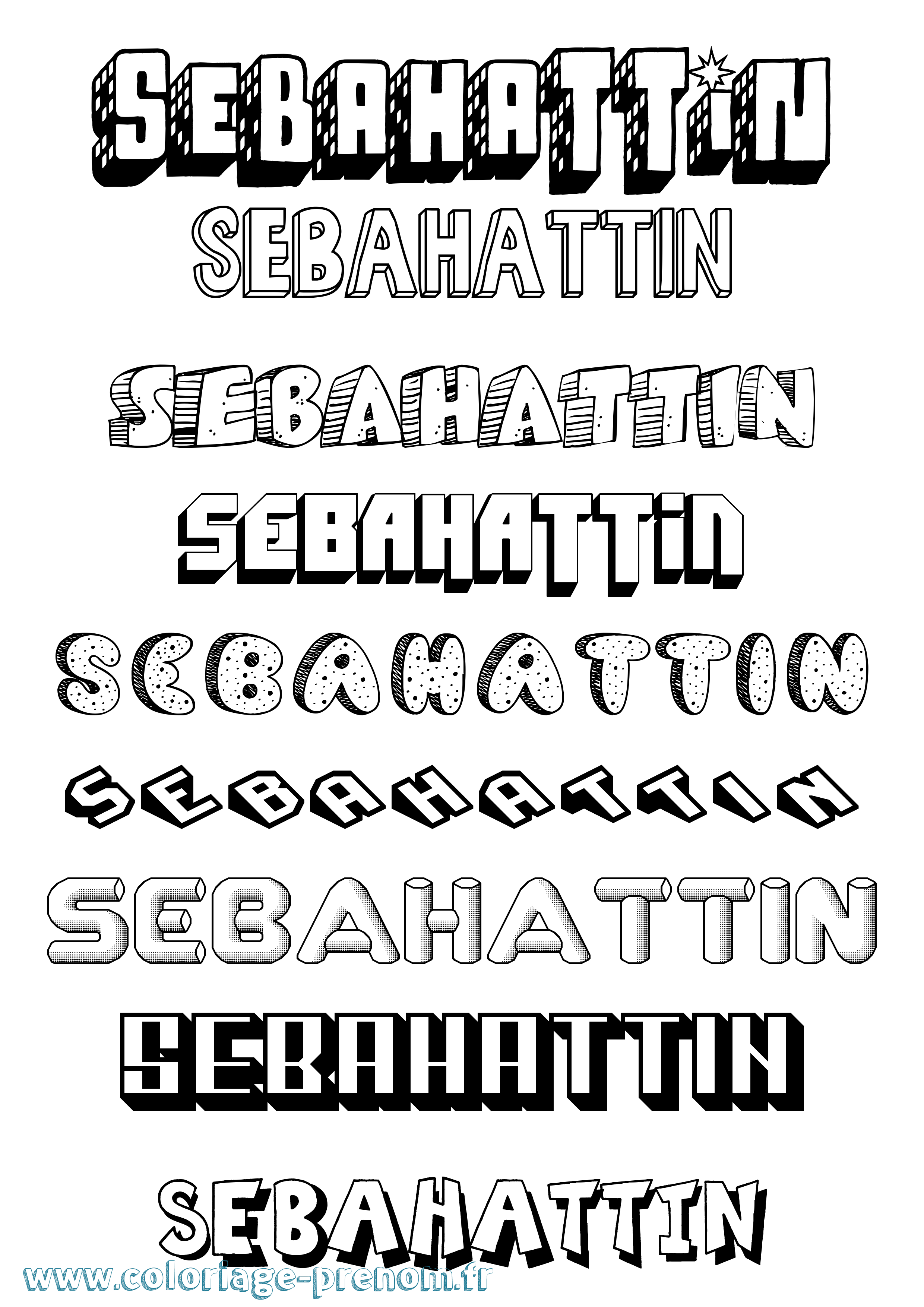 Coloriage Sebahattin Effet 3D Coloriage prénom Sebahattin Effet 3D