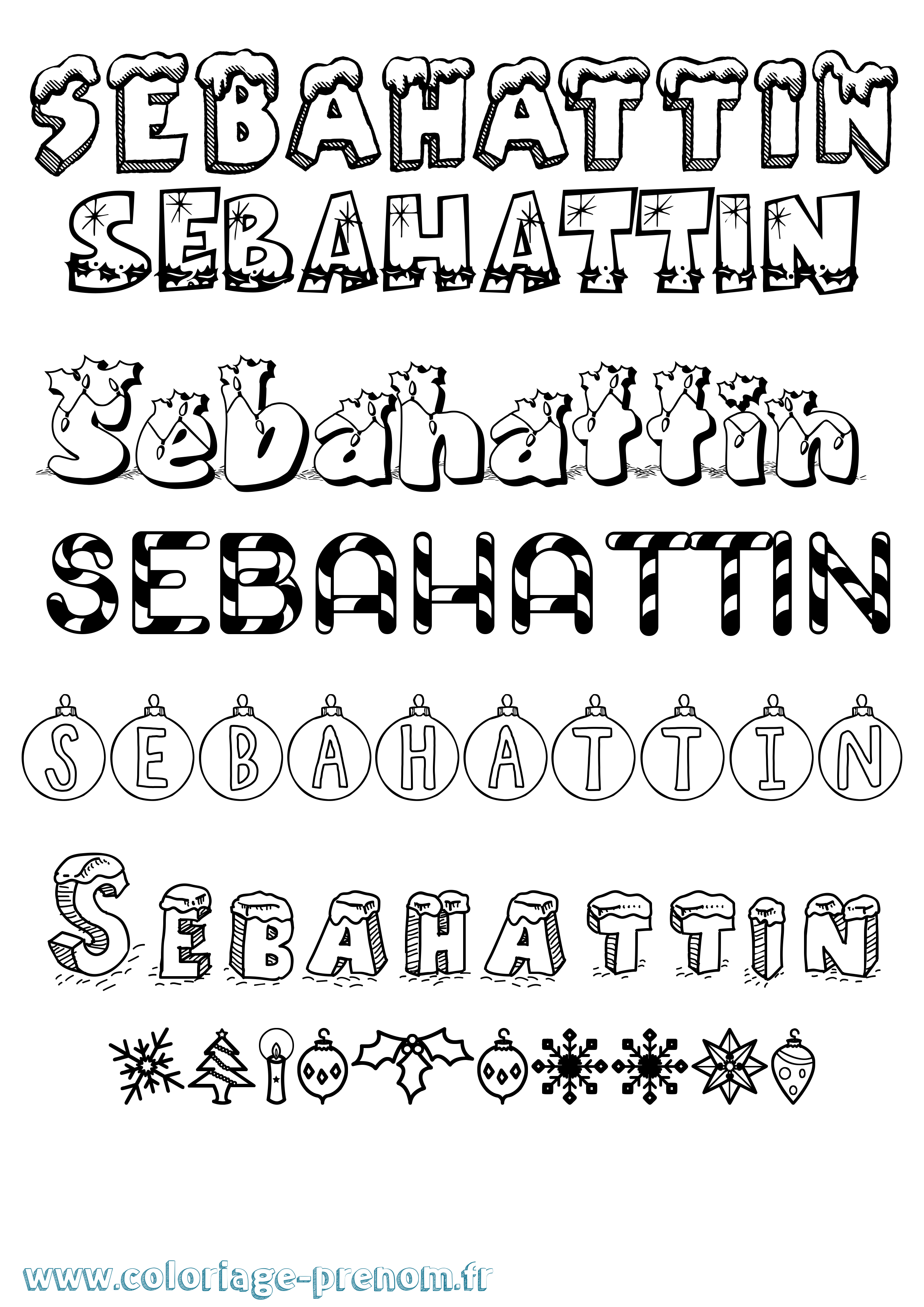 Coloriage Sebahattin Noël Coloriage prénom Sebahattin Noël