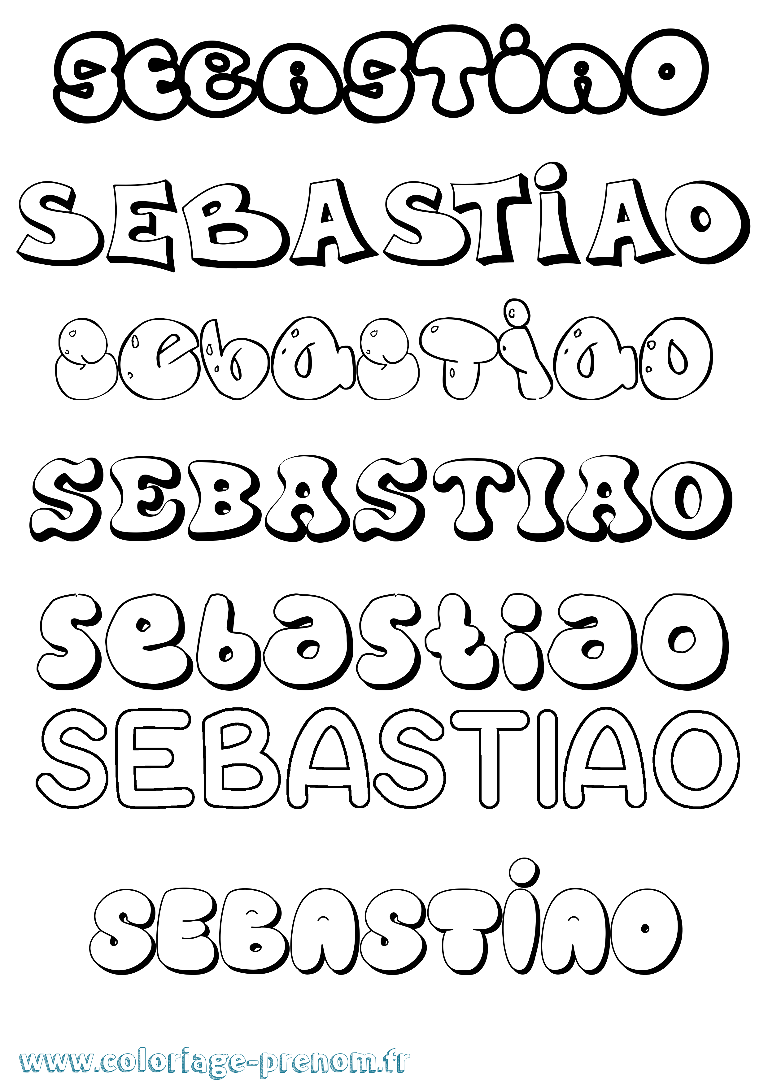 Coloriage Sebastiao Bubble Coloriage prénom Sebastiao Bubble