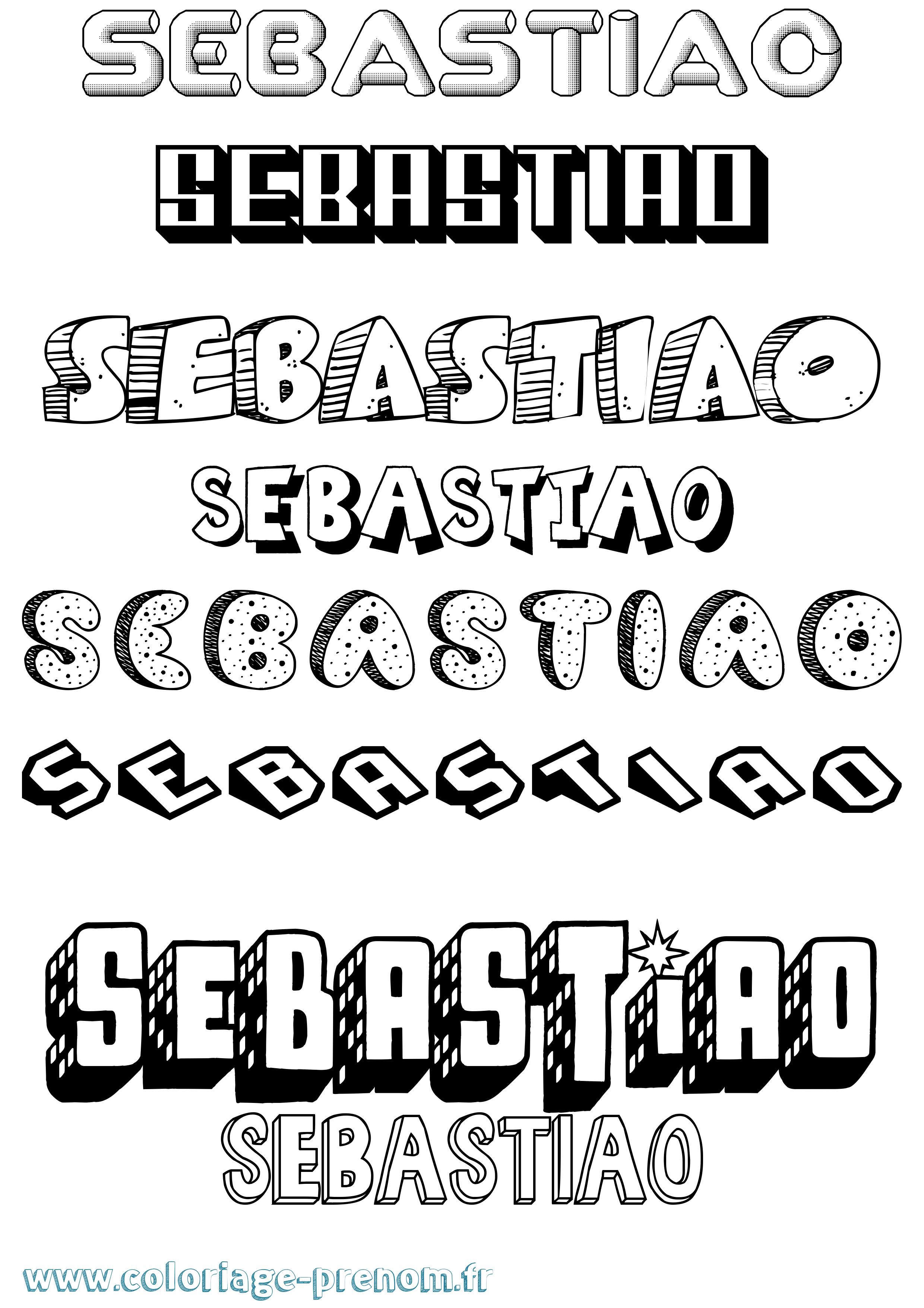 Coloriage Sebastiao Effet 3D Coloriage prénom Sebastiao Effet 3D