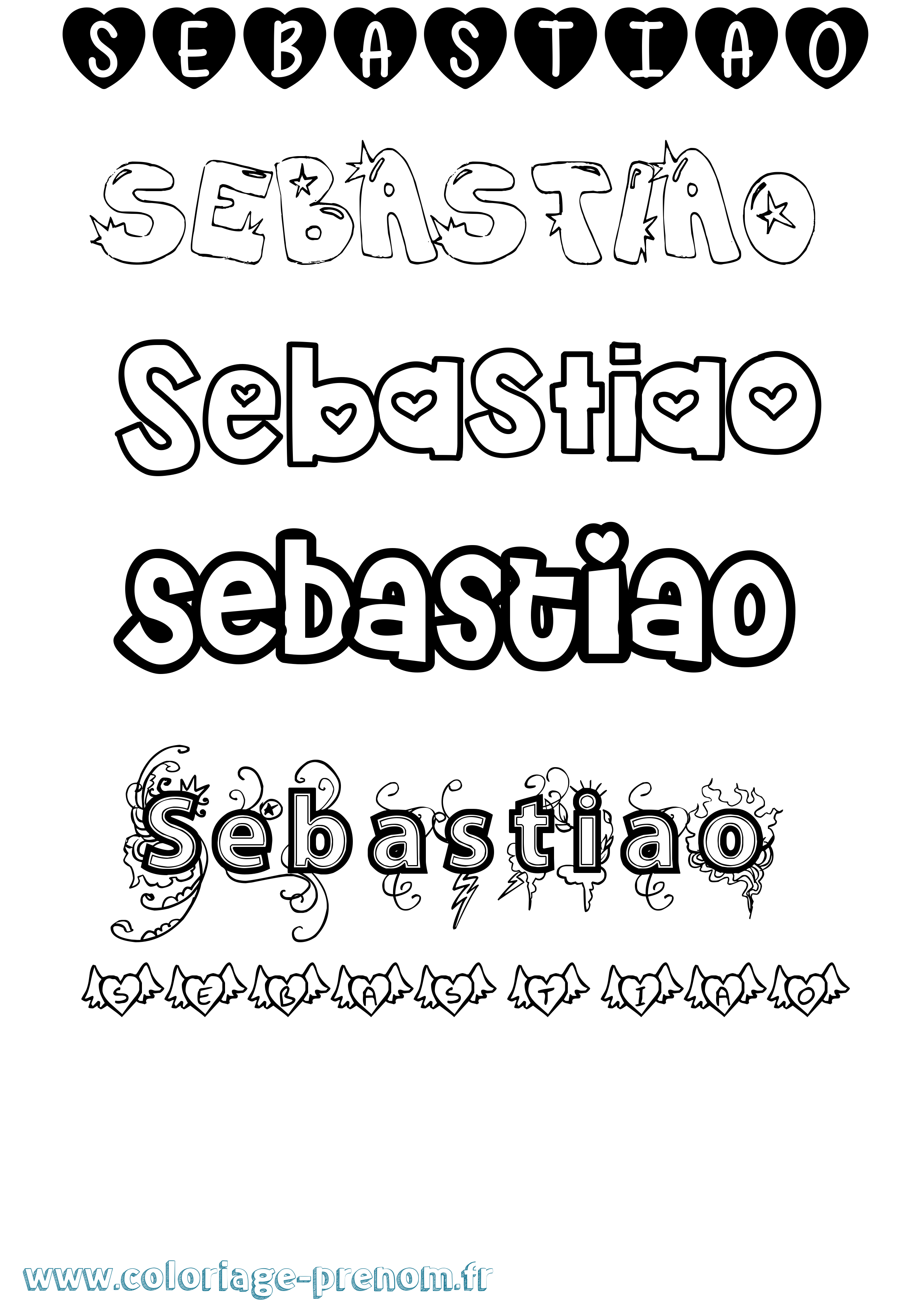 Coloriage Sebastiao Girly Coloriage prénom Sebastiao Girly