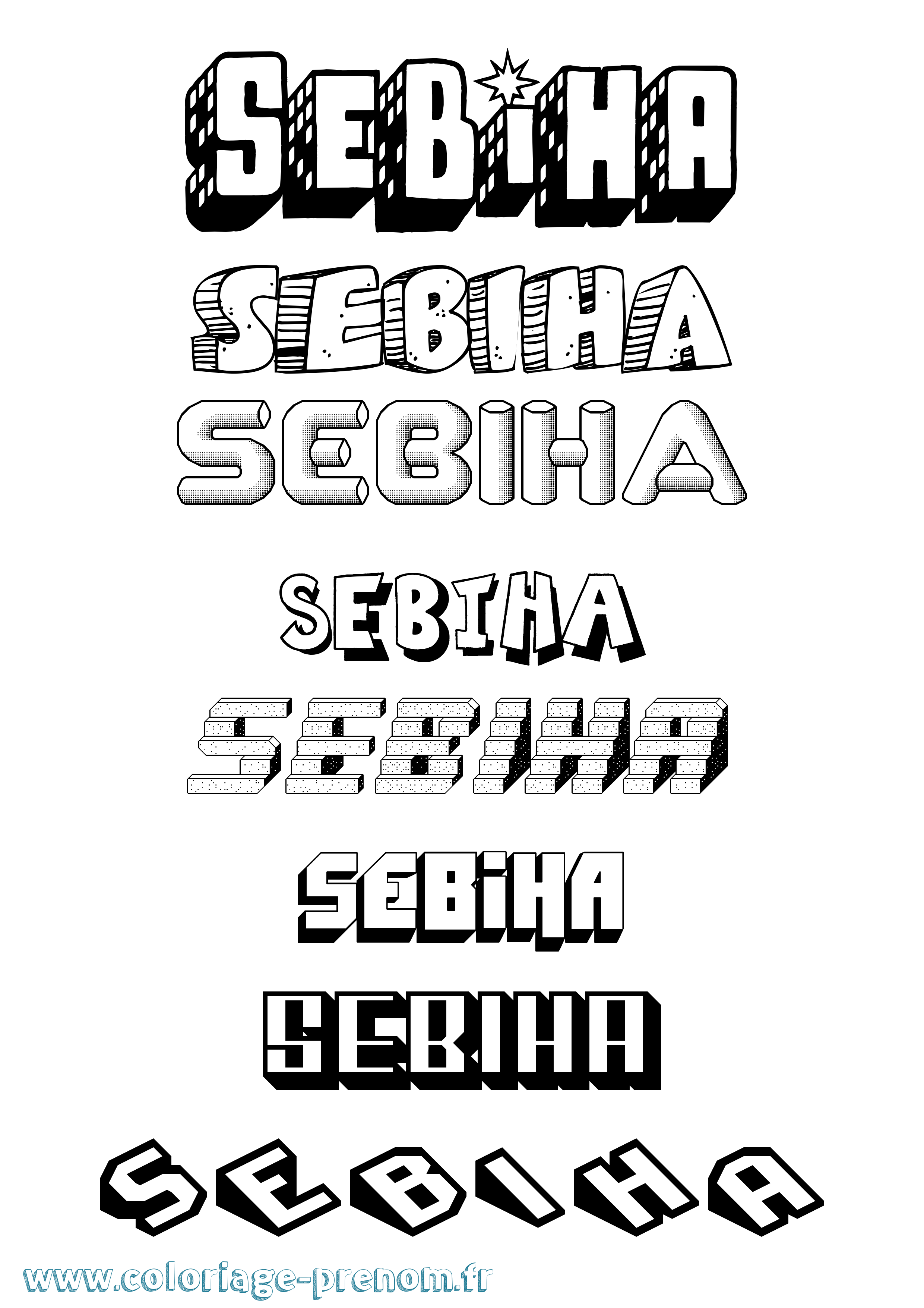 Coloriage Sebiha Effet 3D Coloriage prénom Sebiha Effet 3D
