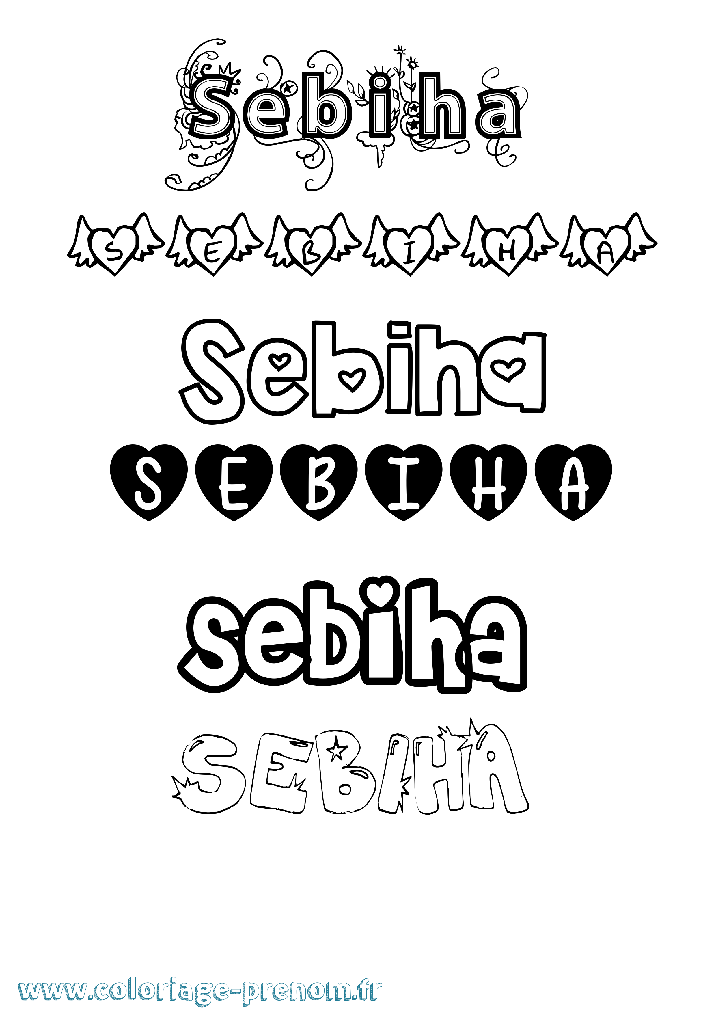 Coloriage Sebiha Girly Coloriage prénom Sebiha Girly