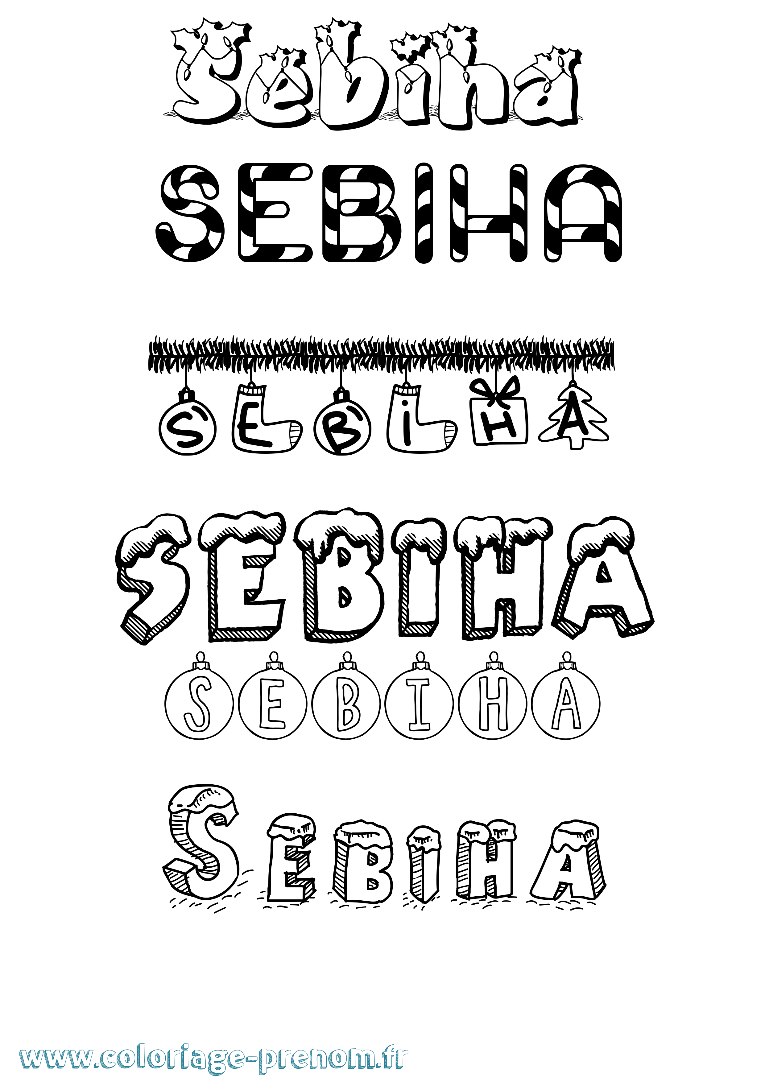 Coloriage Sebiha Noël Coloriage prénom Sebiha Noël