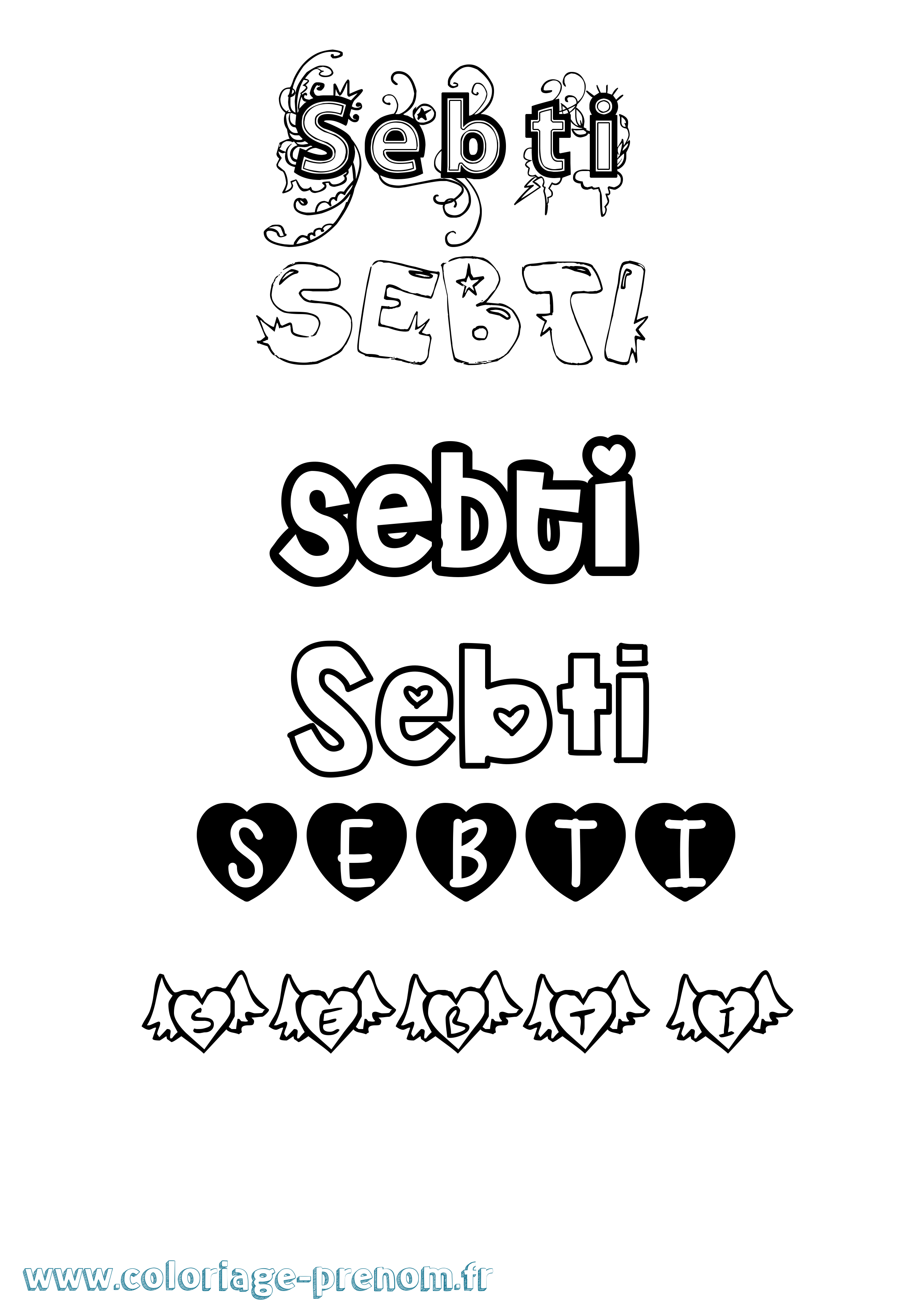 Coloriage Sebti Girly Coloriage prénom Sebti Girly