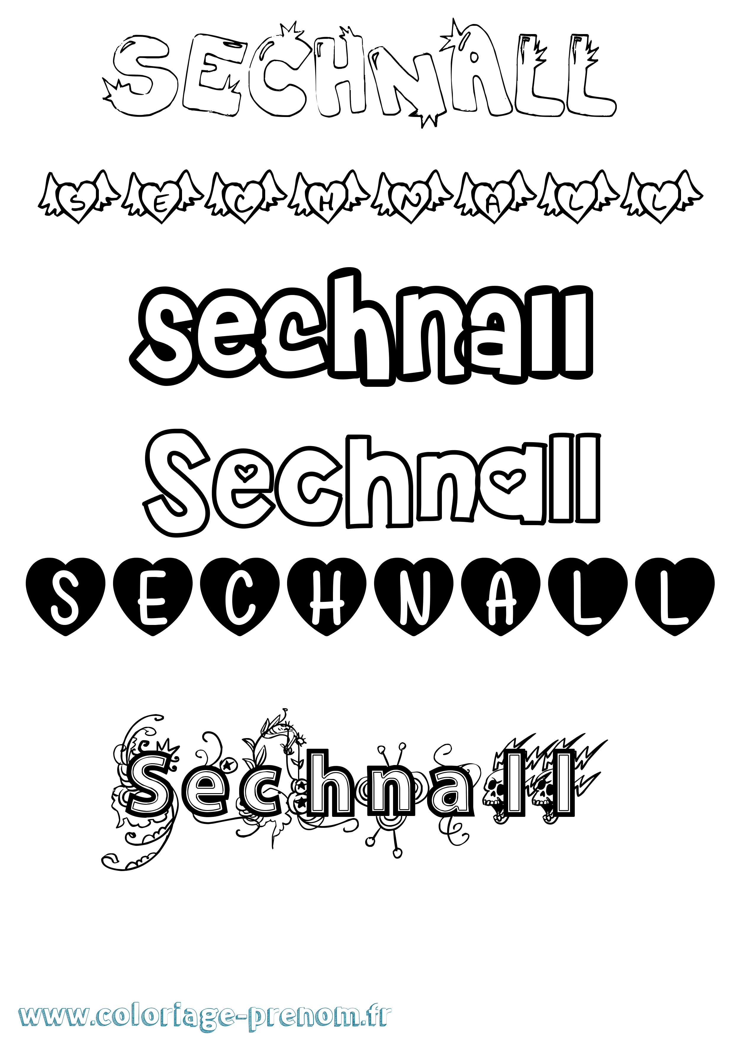 Coloriage Sechnall Girly Coloriage prénom Sechnall Girly