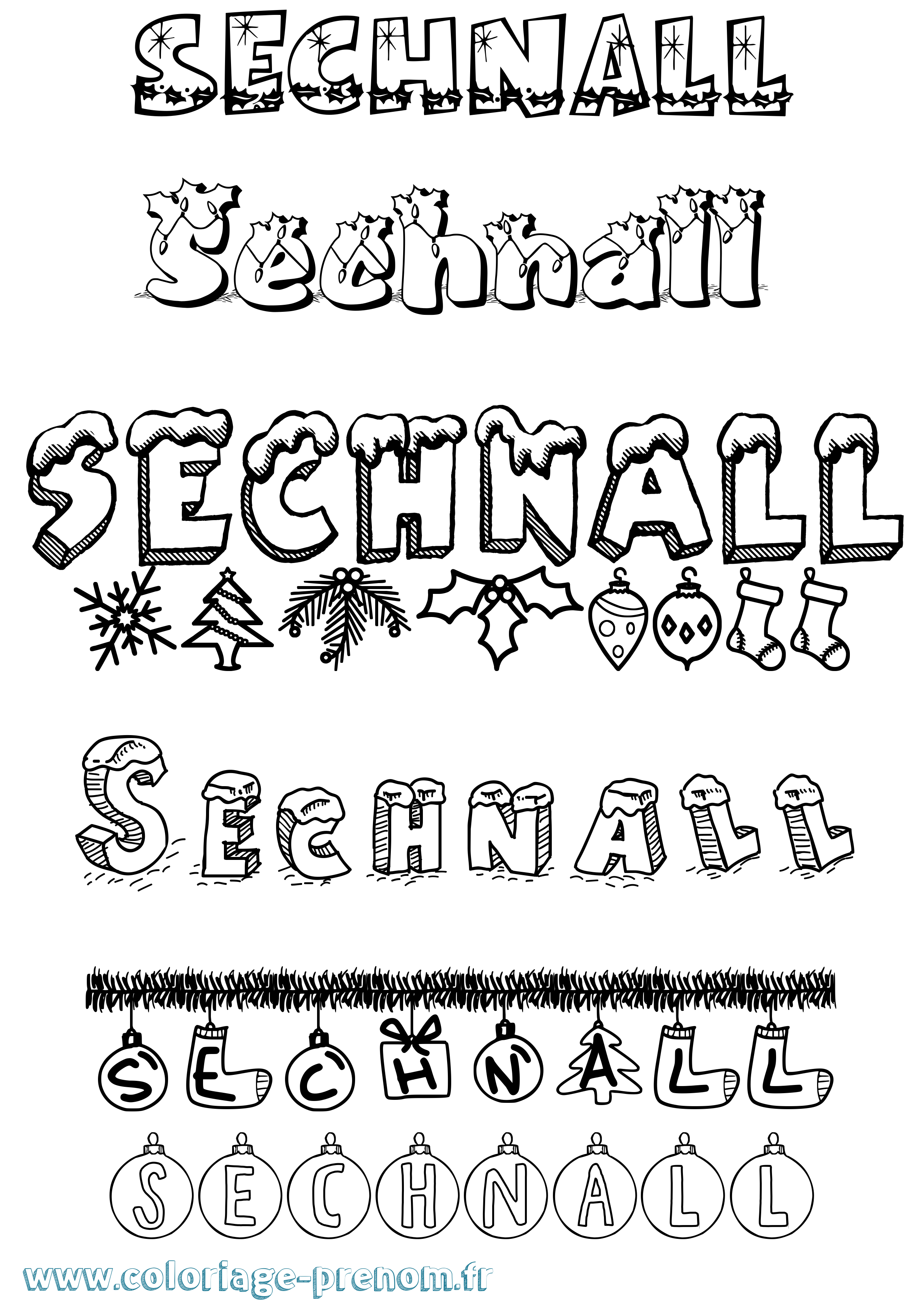 Coloriage Sechnall Noël Coloriage prénom Sechnall Noël