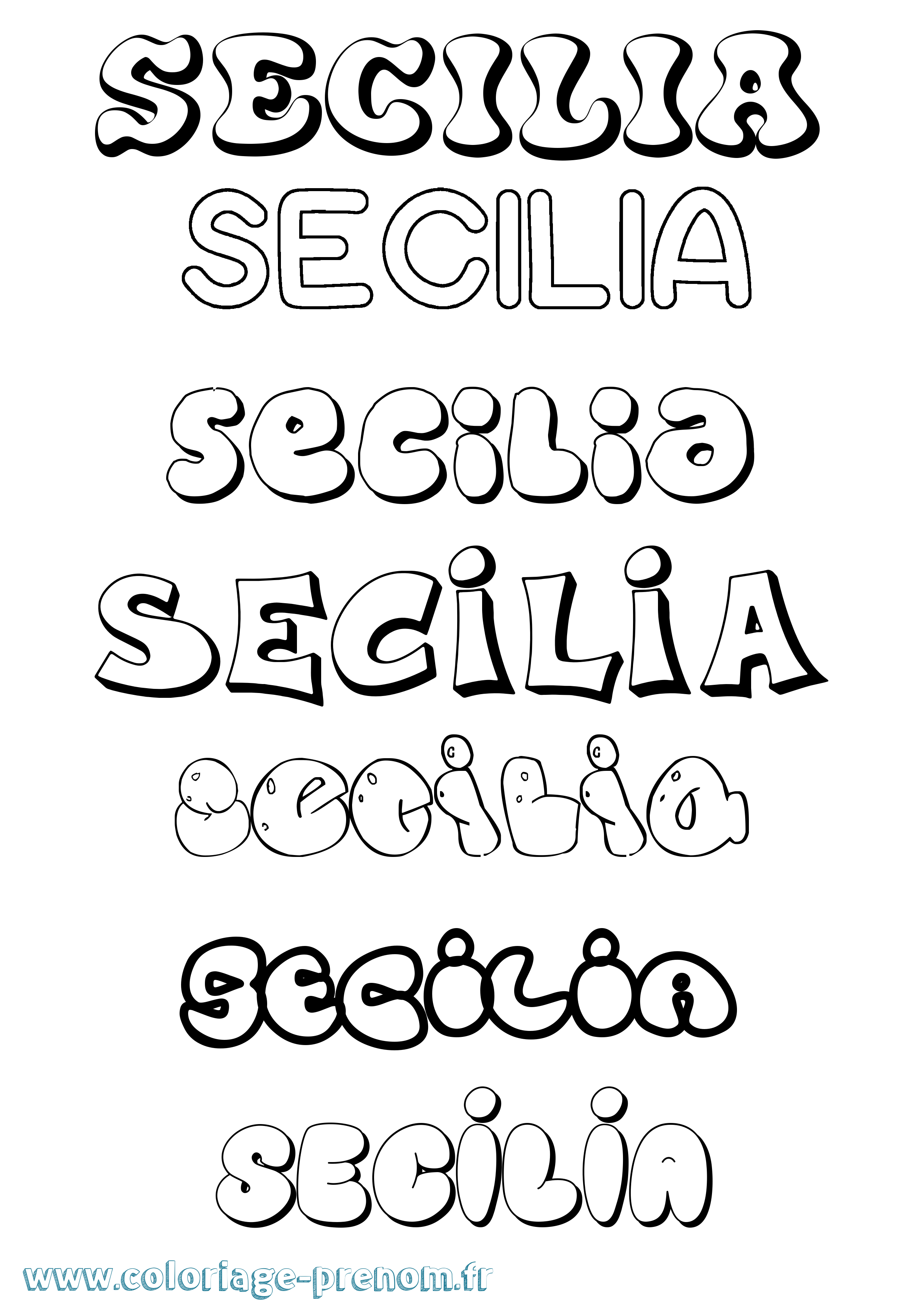 Coloriage Secilia Bubble Coloriage prénom Secilia Bubble