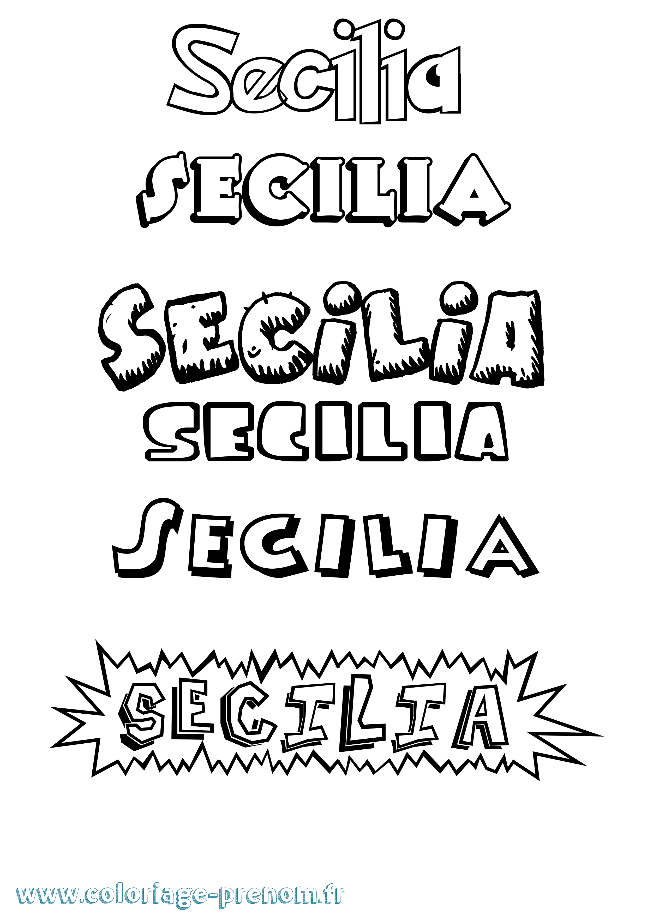 Coloriage Secilia Dessin Animé Coloriage prénom Secilia Dessin Animé