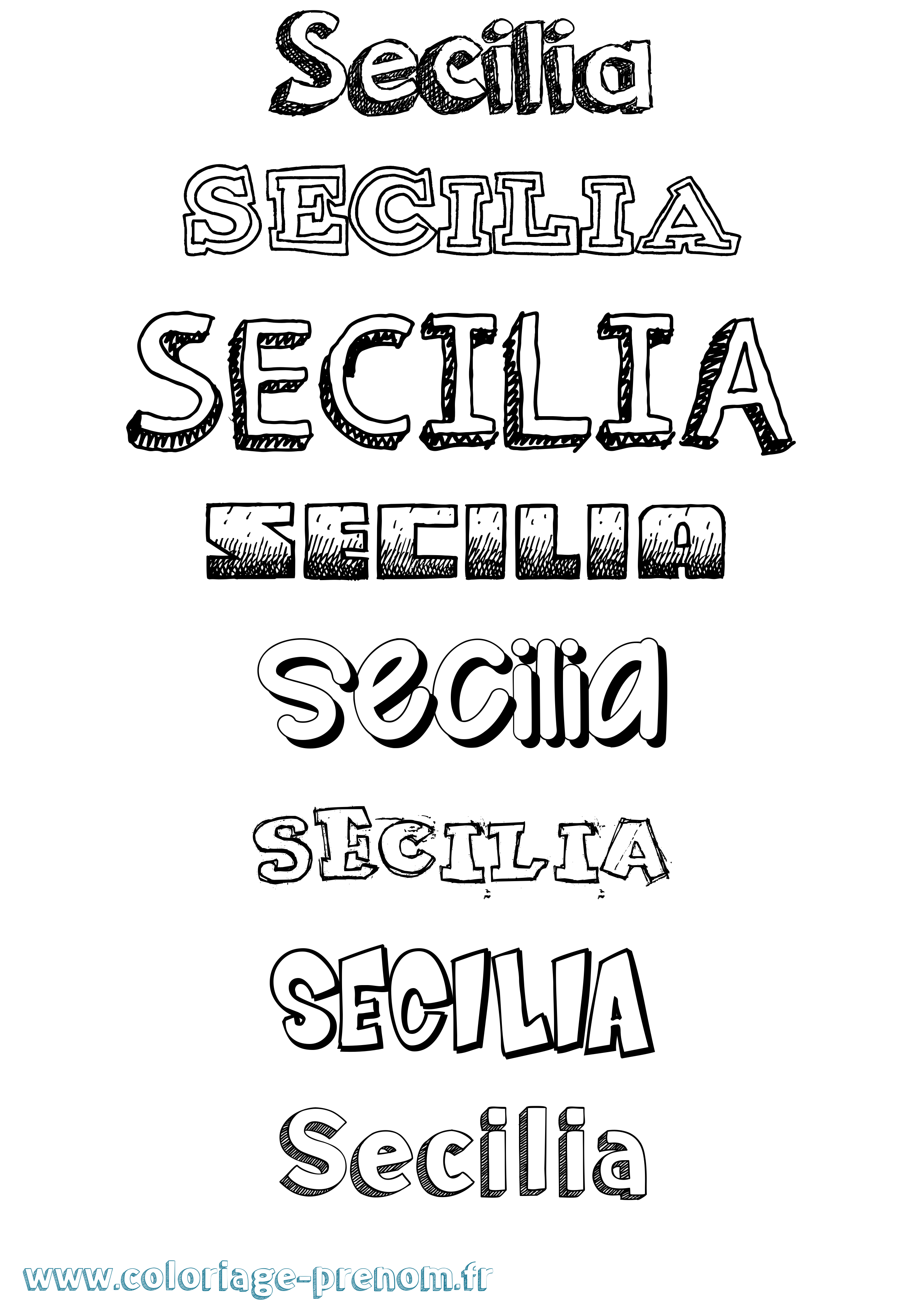 Coloriage Secilia Dessiné Coloriage prénom Secilia Dessiné