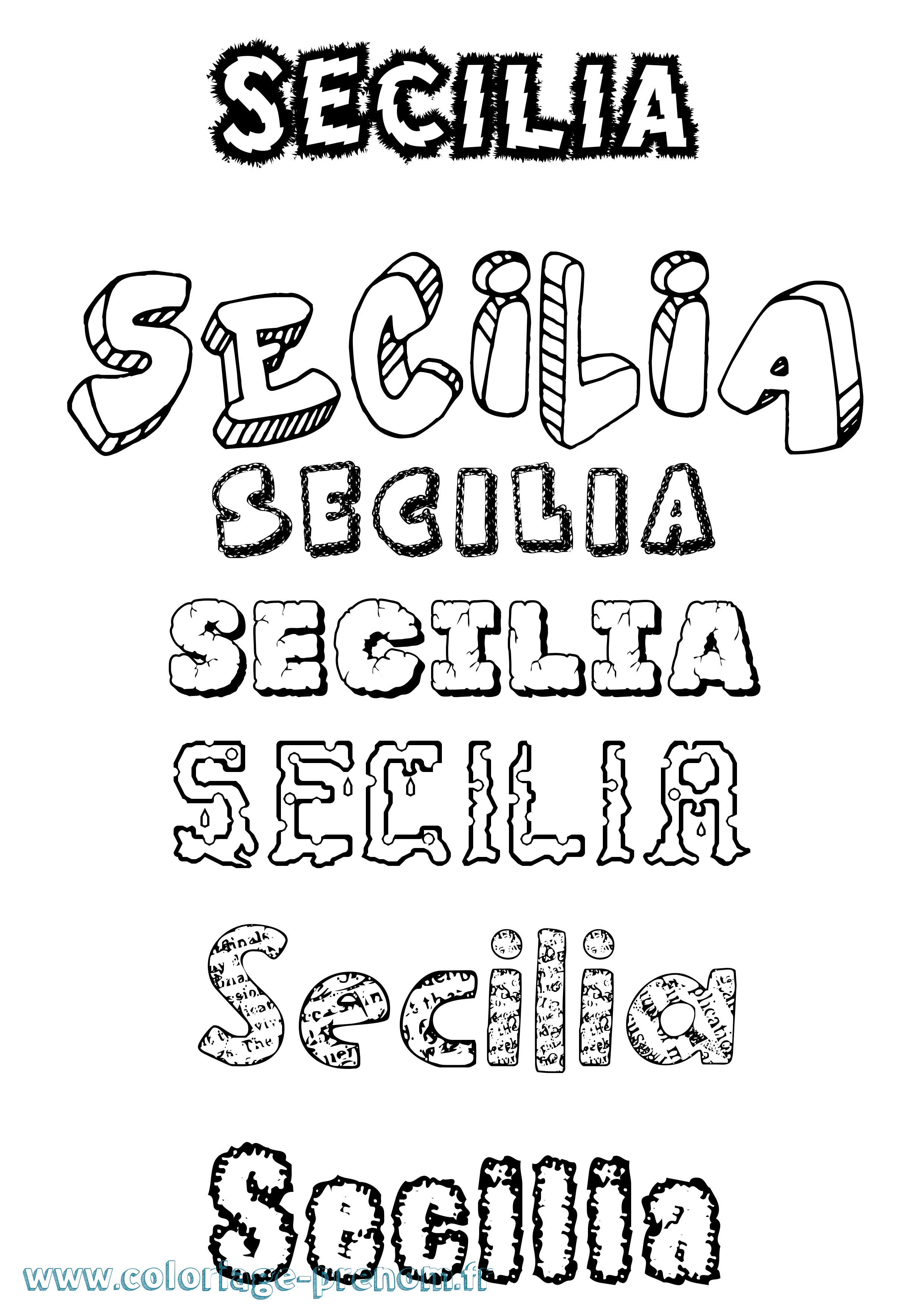 Coloriage Secilia Destructuré Coloriage prénom Secilia Destructuré