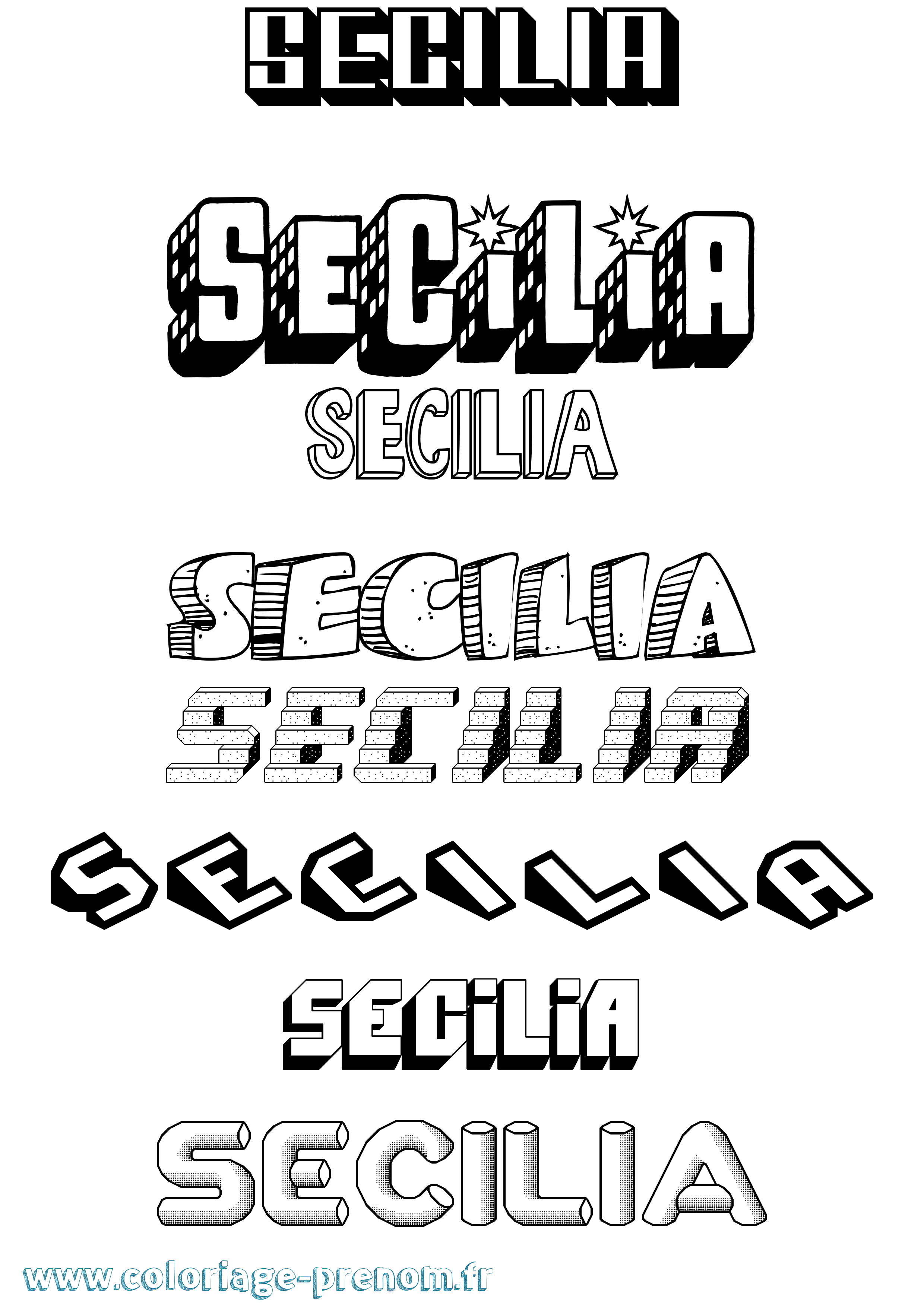 Coloriage Secilia Effet 3D Coloriage prénom Secilia Effet 3D