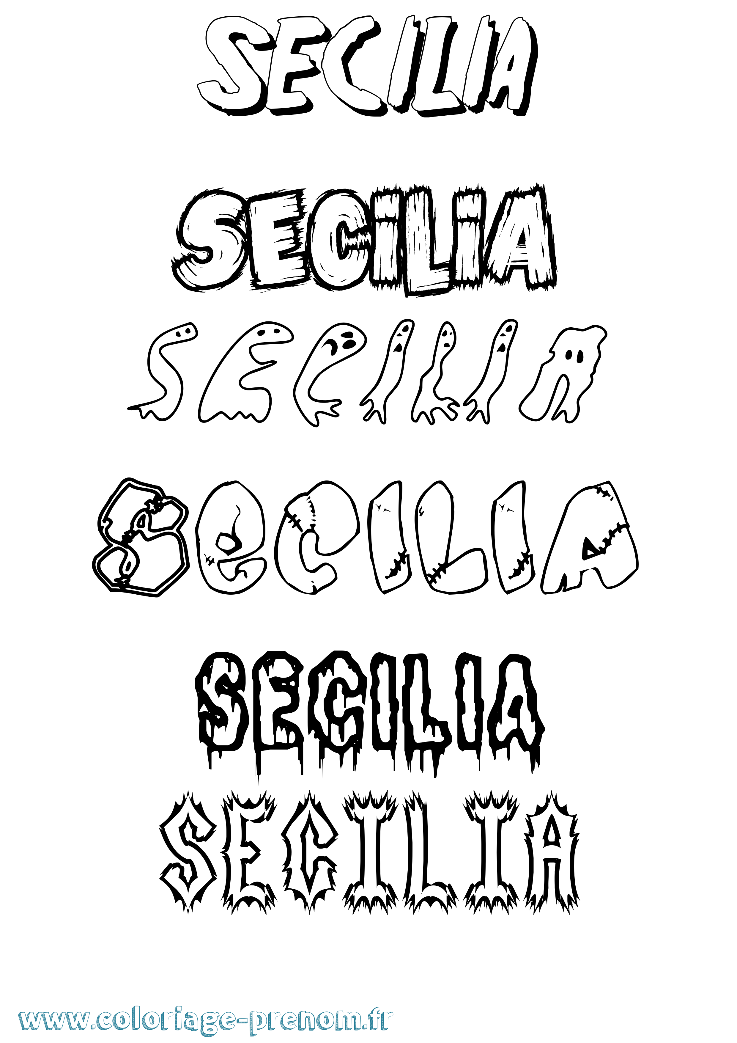 Coloriage Secilia Frisson Coloriage prénom Secilia Frisson