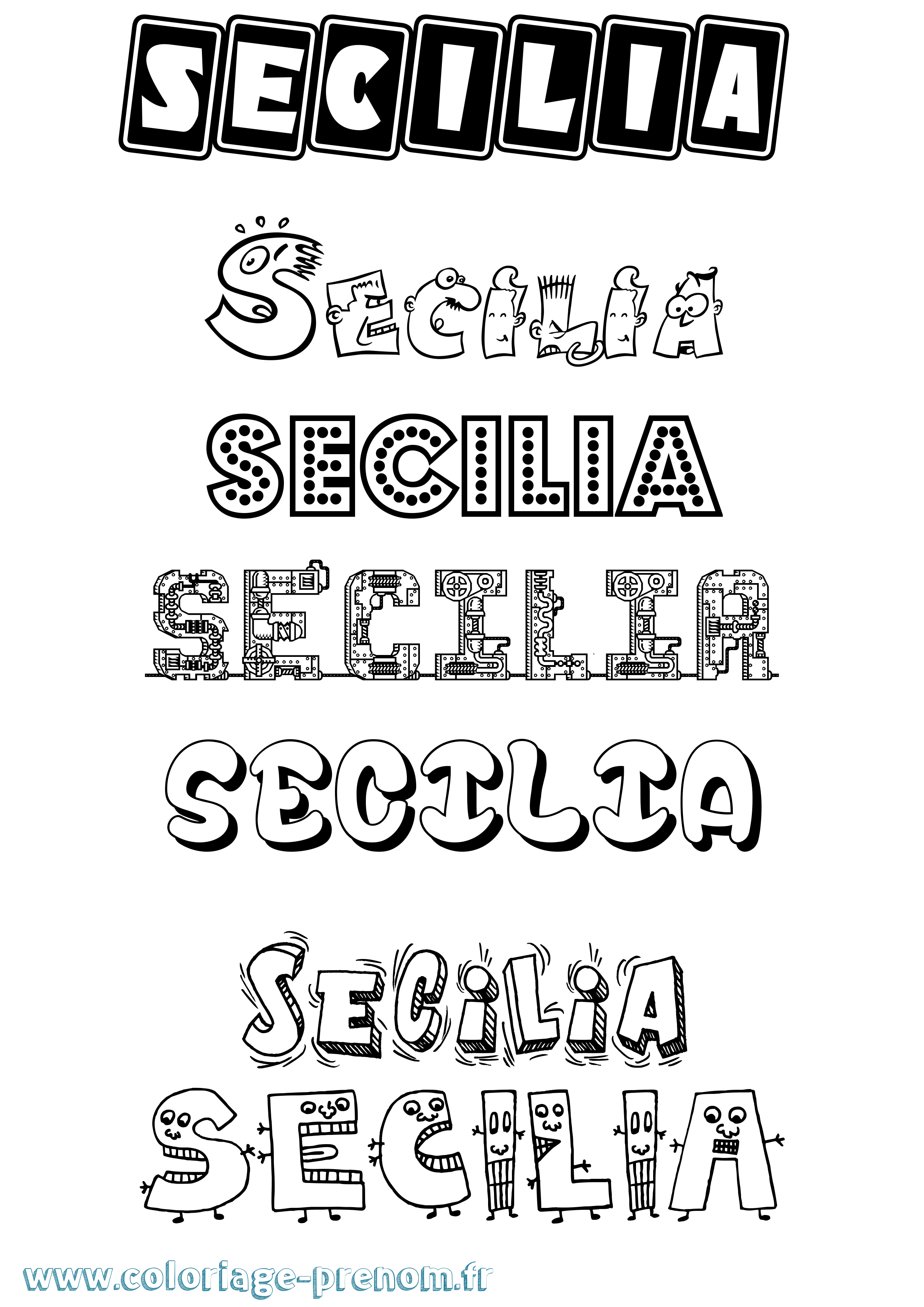 Coloriage Secilia Fun Coloriage prénom Secilia Fun