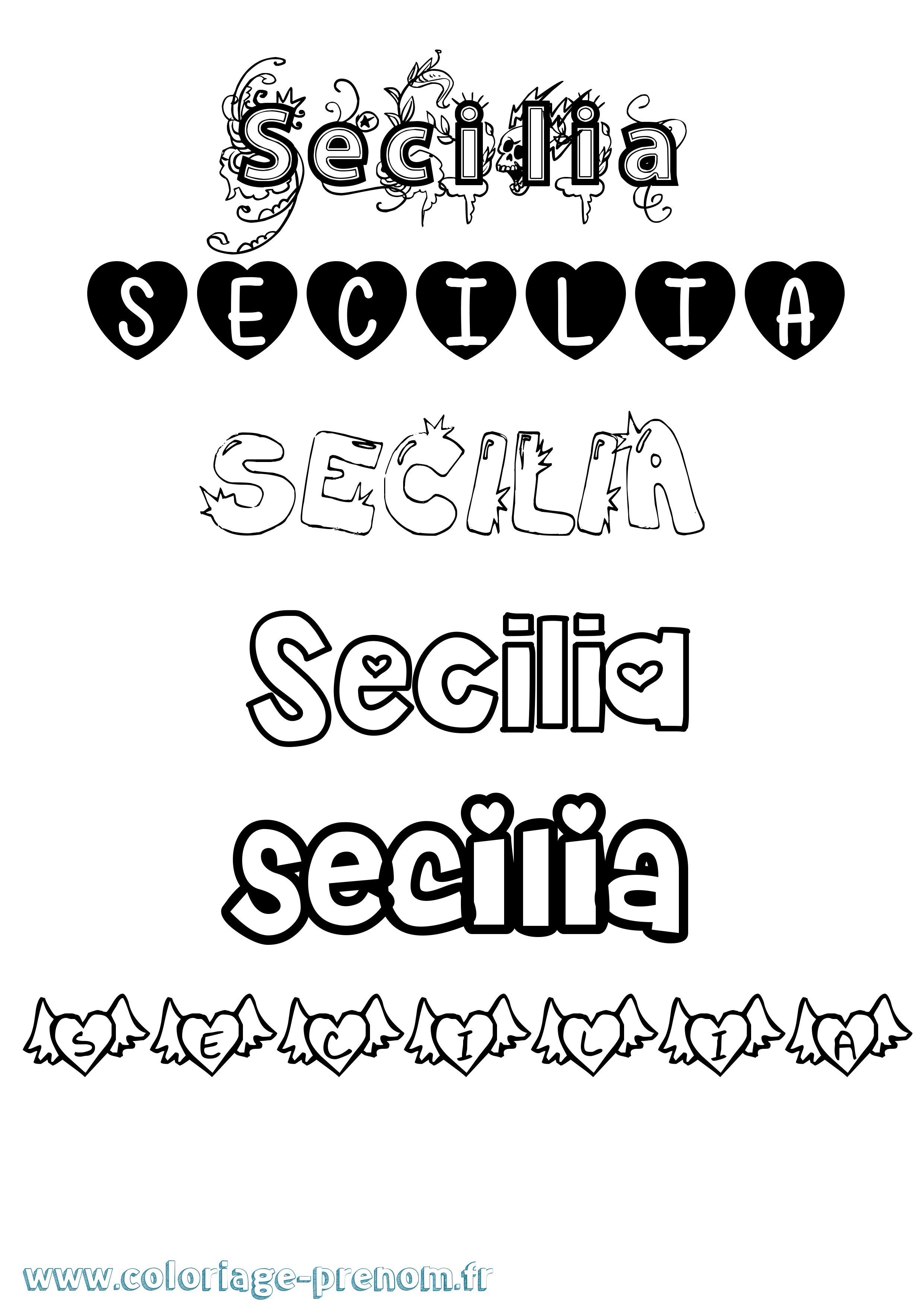 Coloriage Secilia Girly Coloriage prénom Secilia Girly