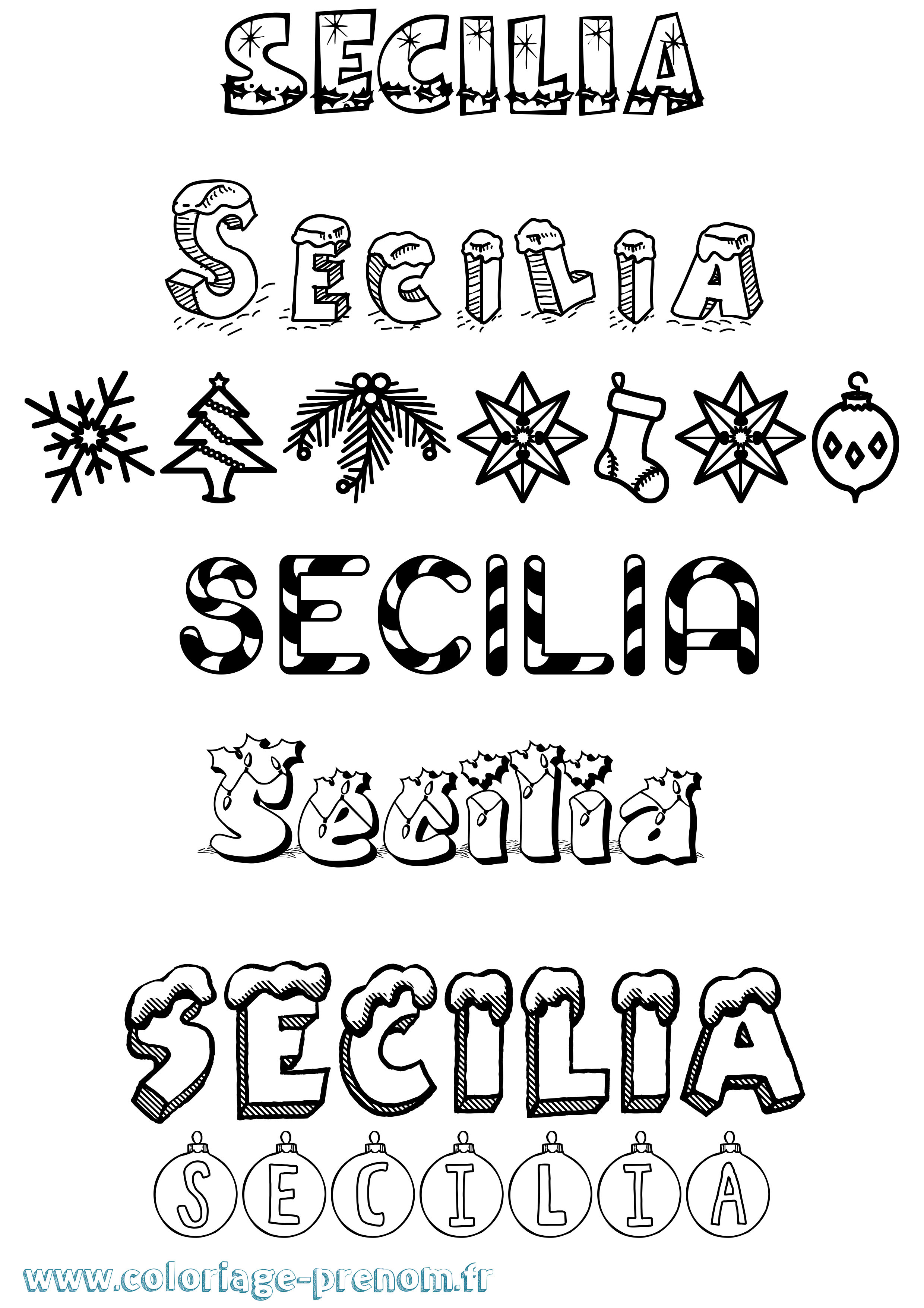 Coloriage Secilia Noël Coloriage prénom Secilia Noël