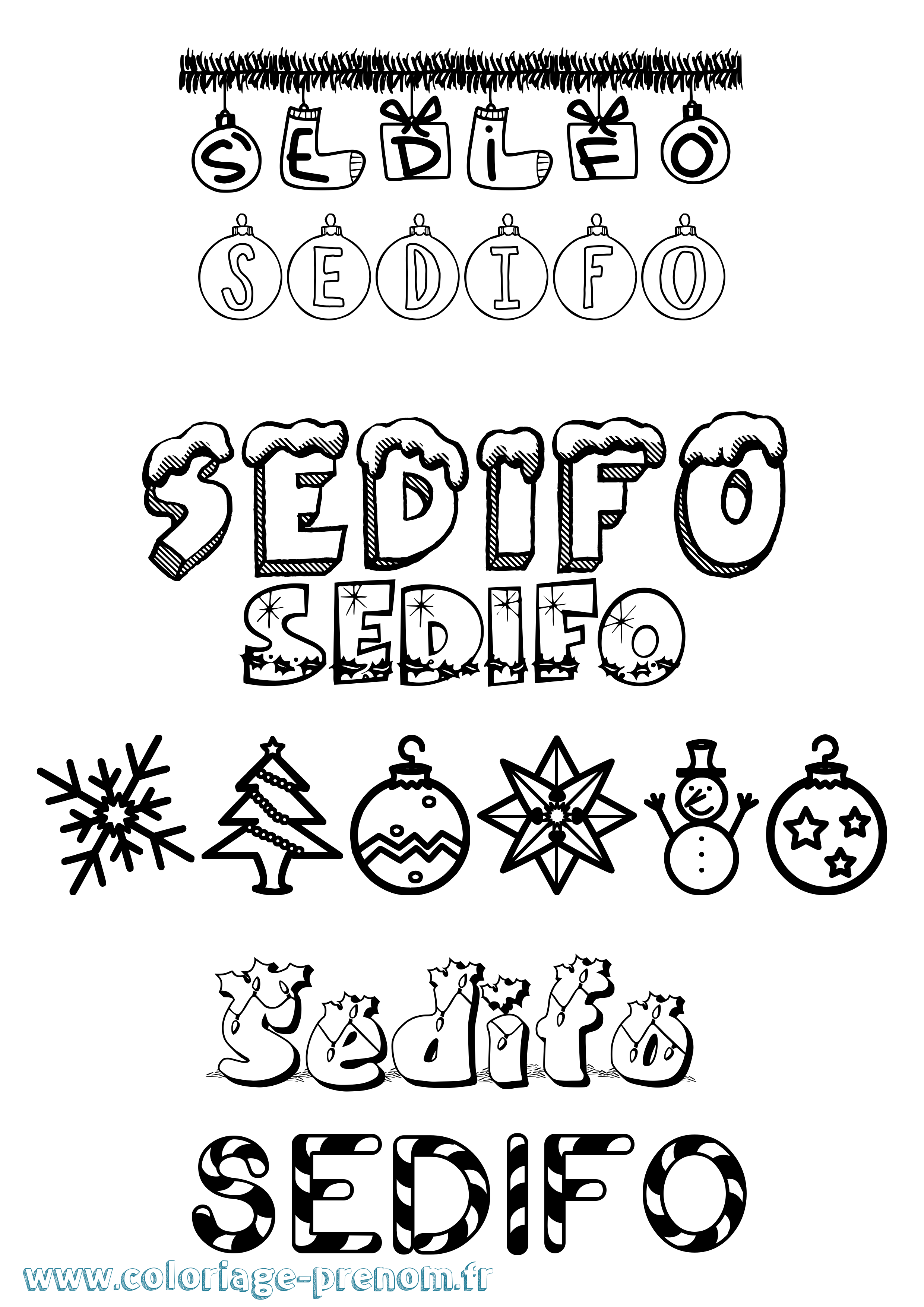 Coloriage Sedifo Noël Coloriage prénom Sedifo Noël