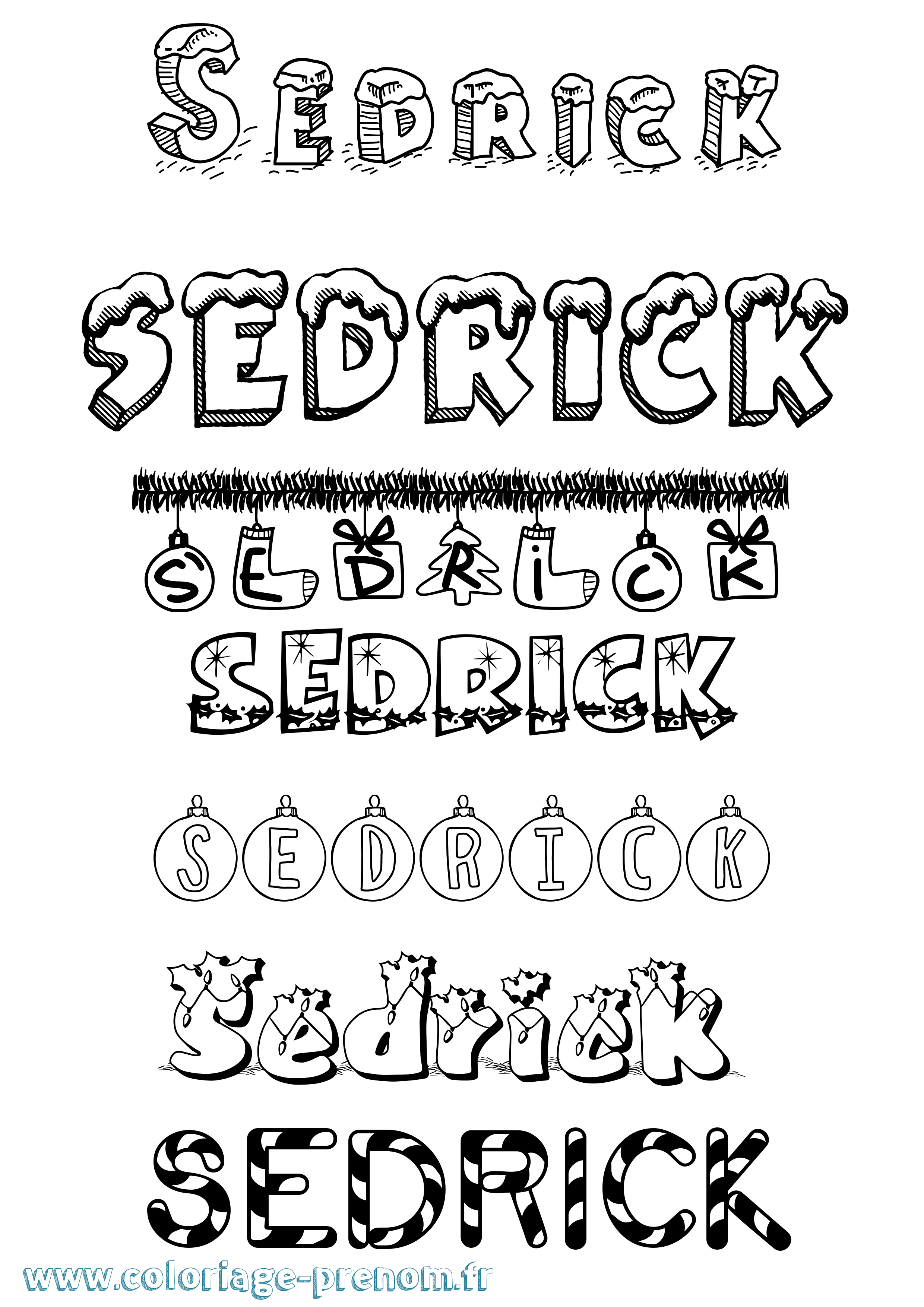 Coloriage Sedrick Noël Coloriage prénom Sedrick Noël