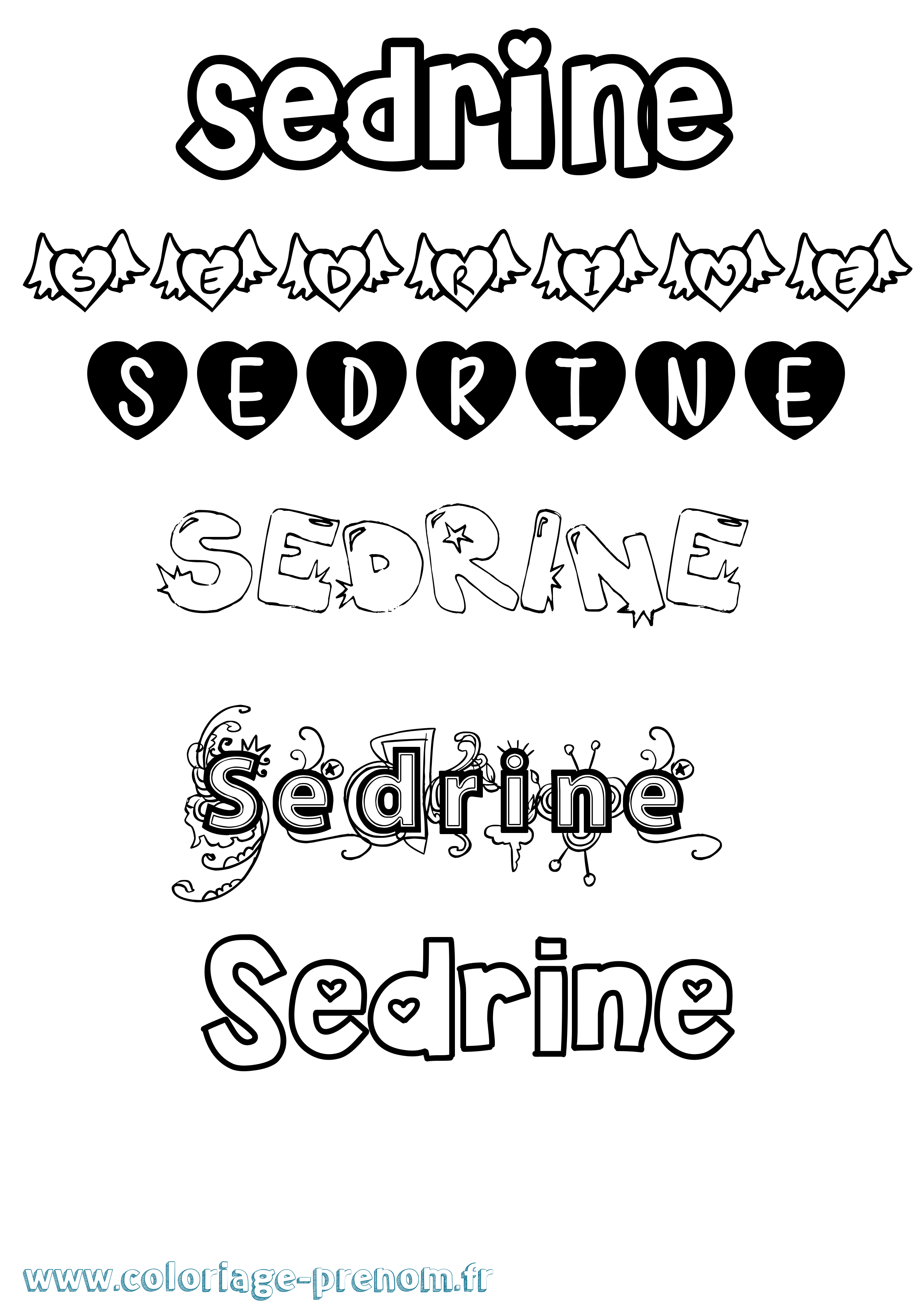 Coloriage Sedrine Girly Coloriage prénom Sedrine Girly