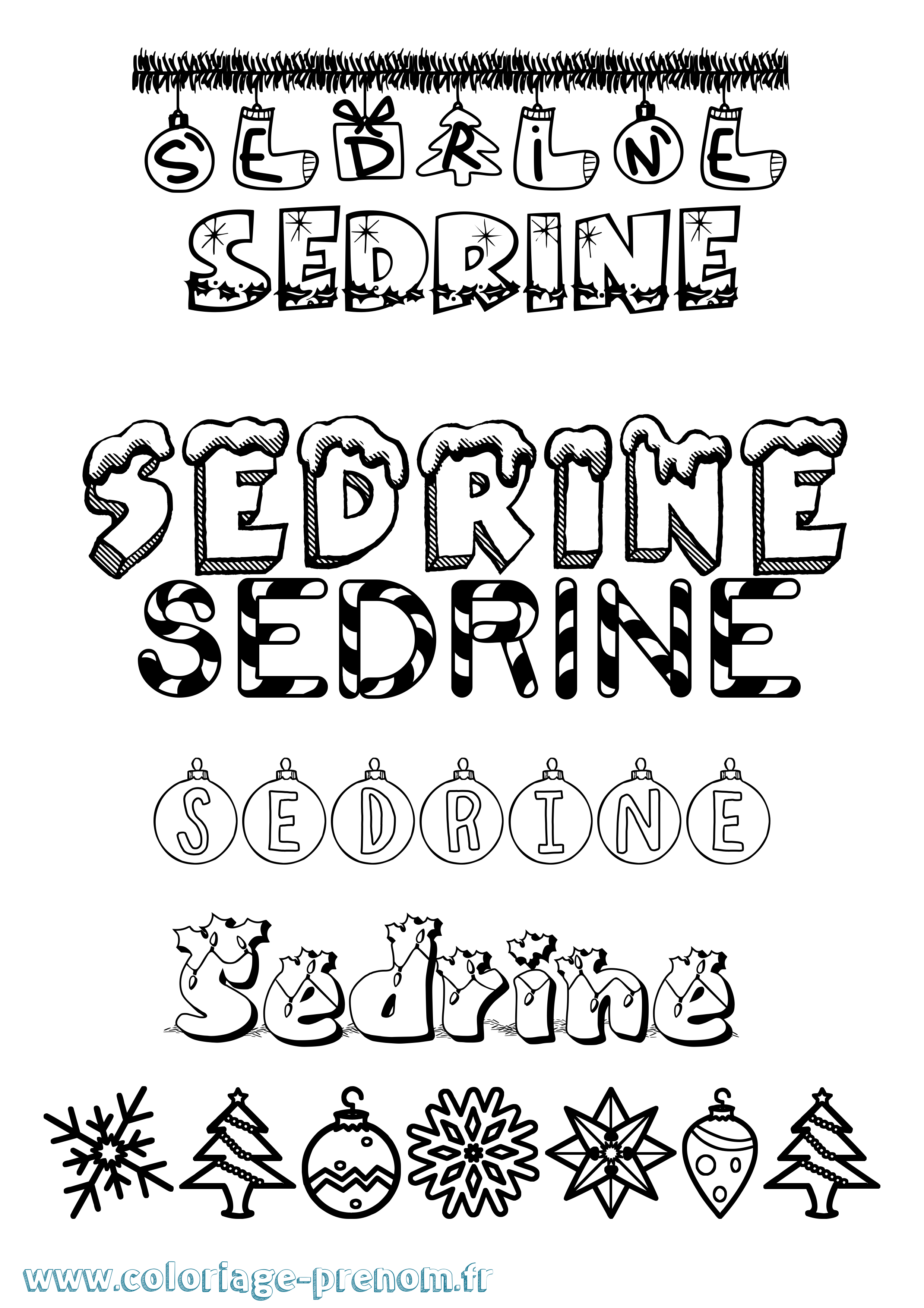 Coloriage Sedrine Noël Coloriage prénom Sedrine Noël