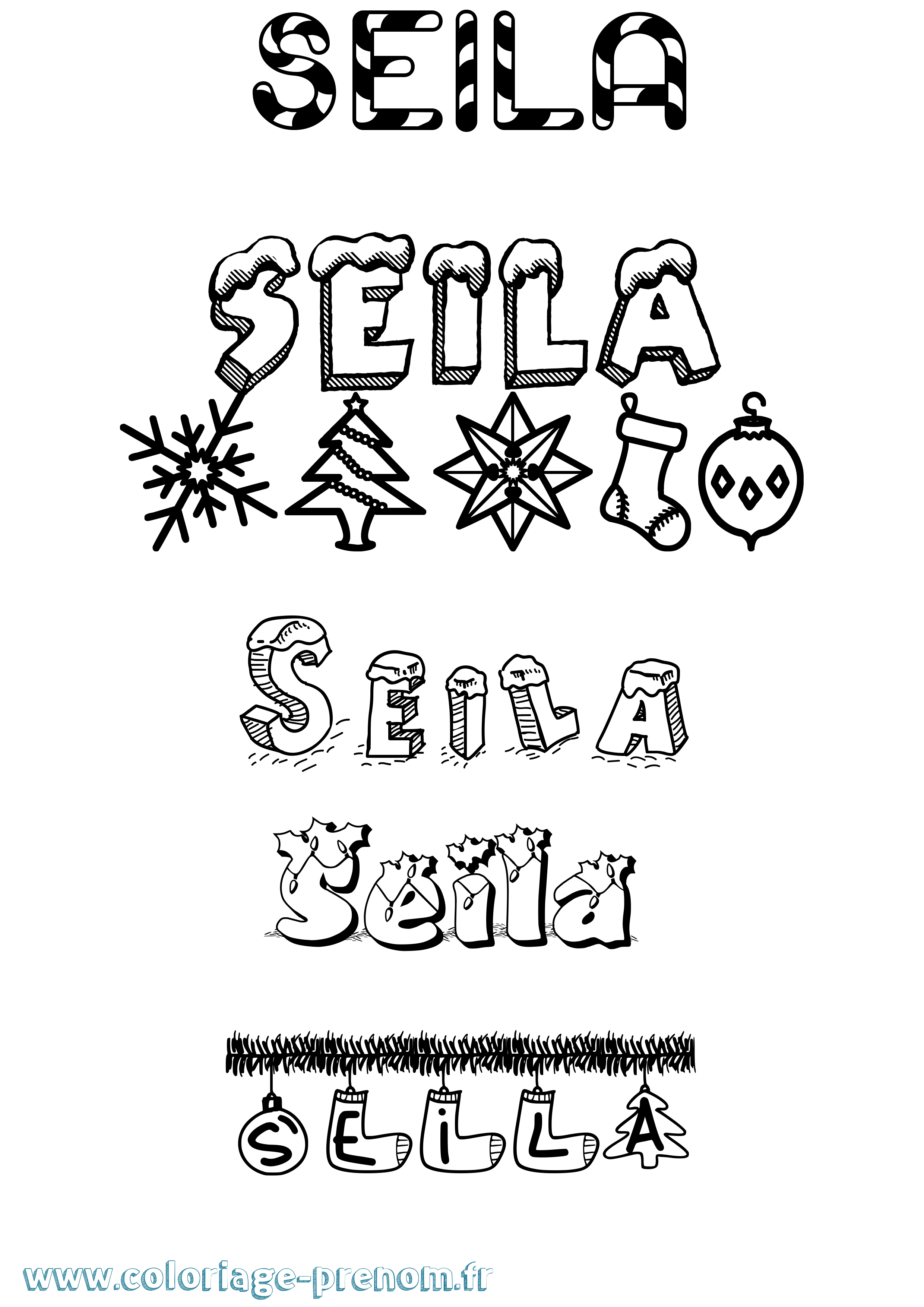 Coloriage Seila Noël Coloriage prénom Seila Noël