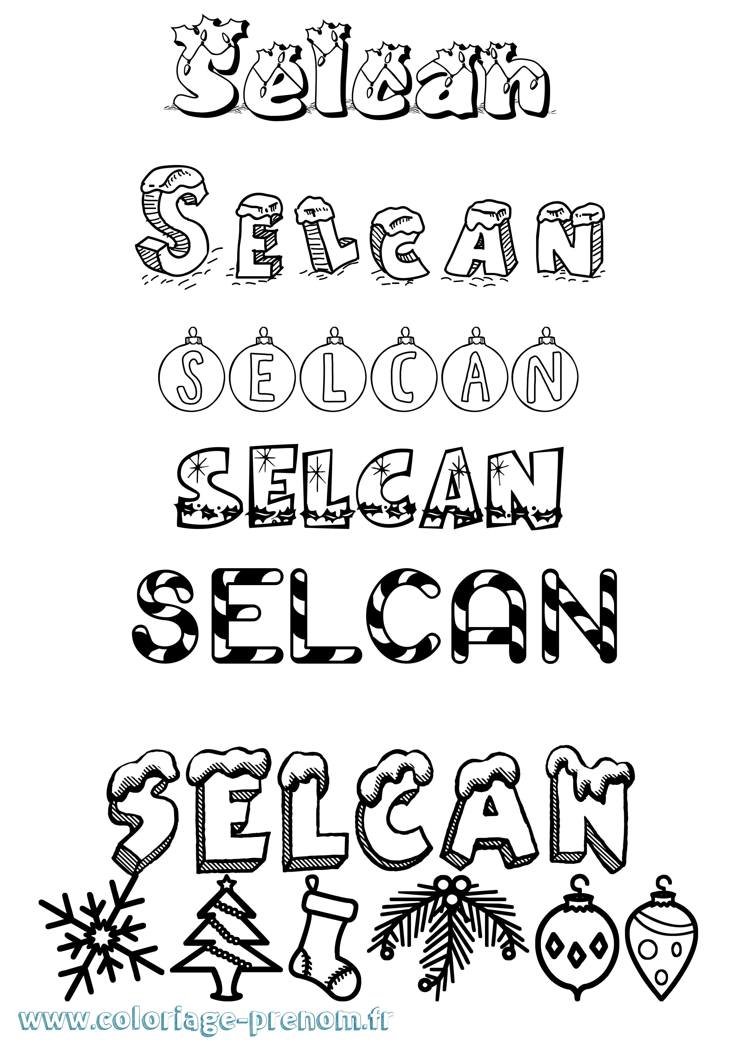Coloriage Selcan Noël Coloriage prénom Selcan Noël