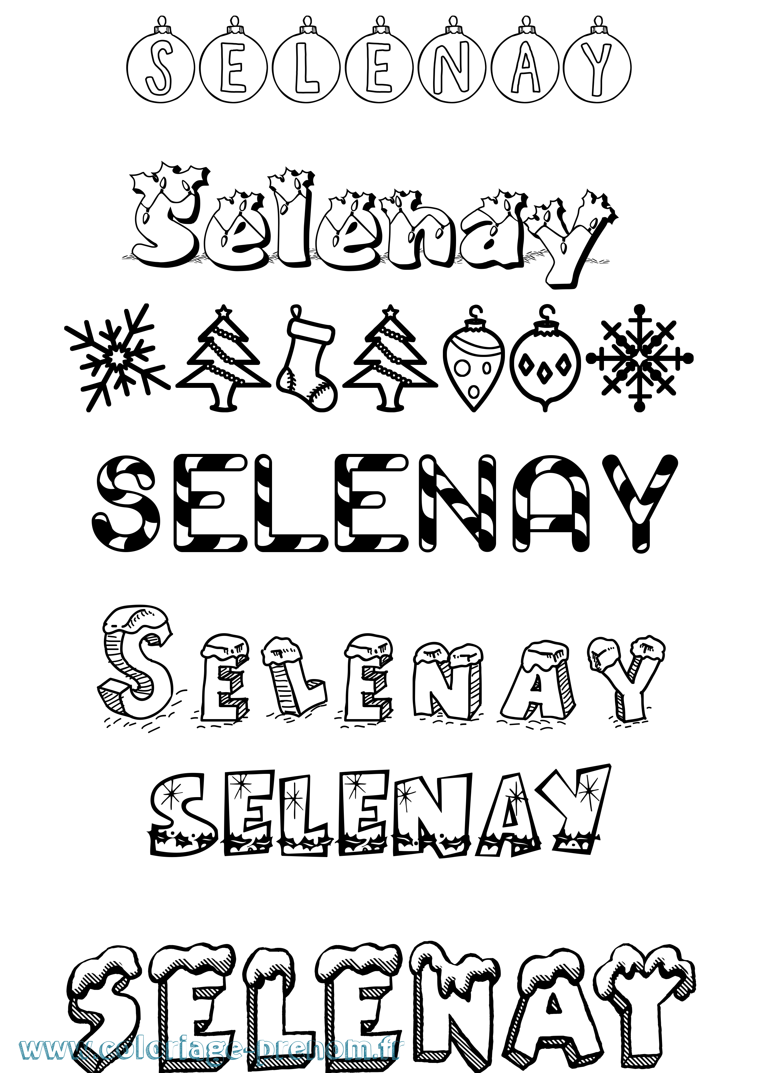 Coloriage Selenay Noël Coloriage prénom Selenay Noël
