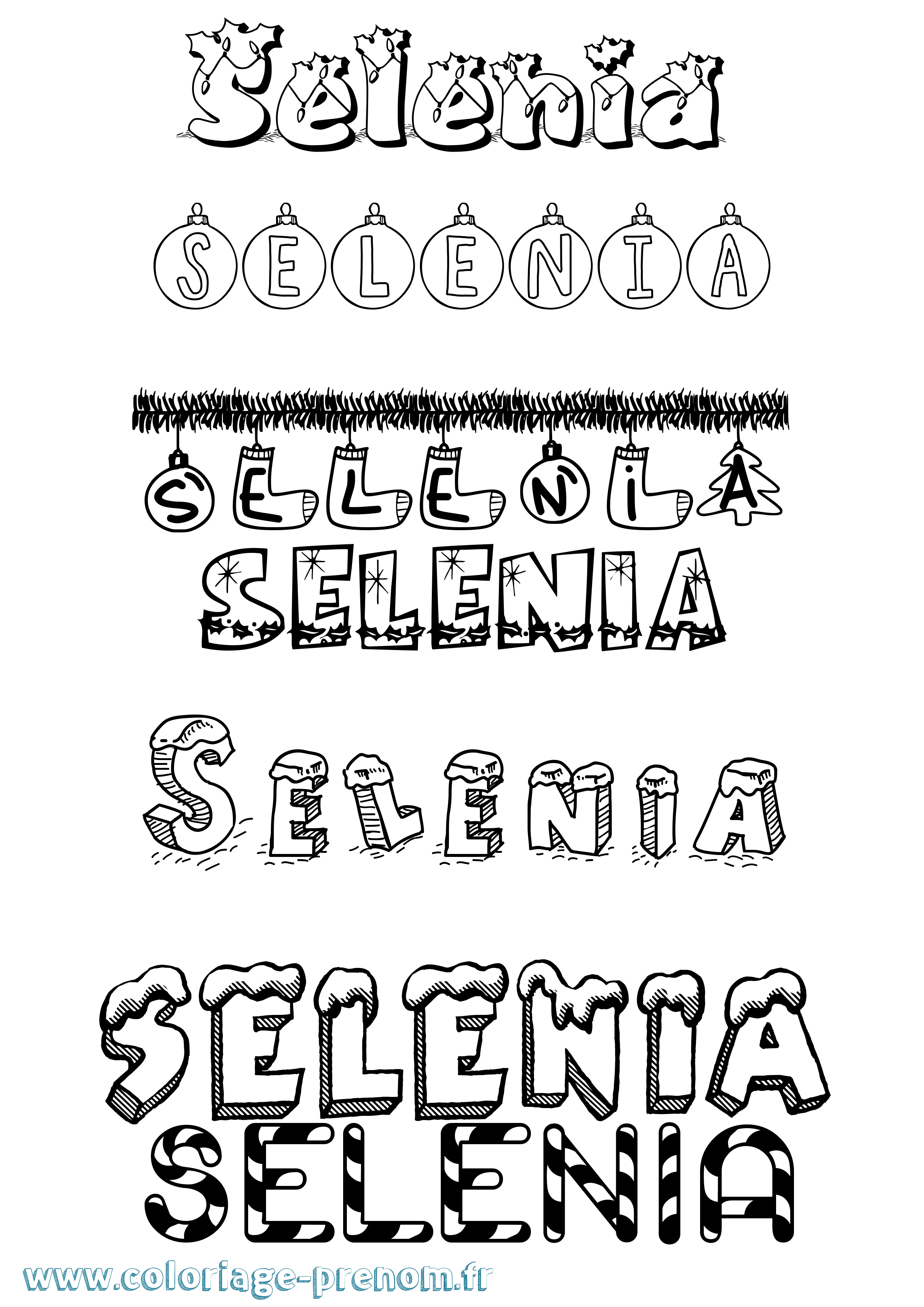 Coloriage Selenia Noël Coloriage prénom Selenia Noël
