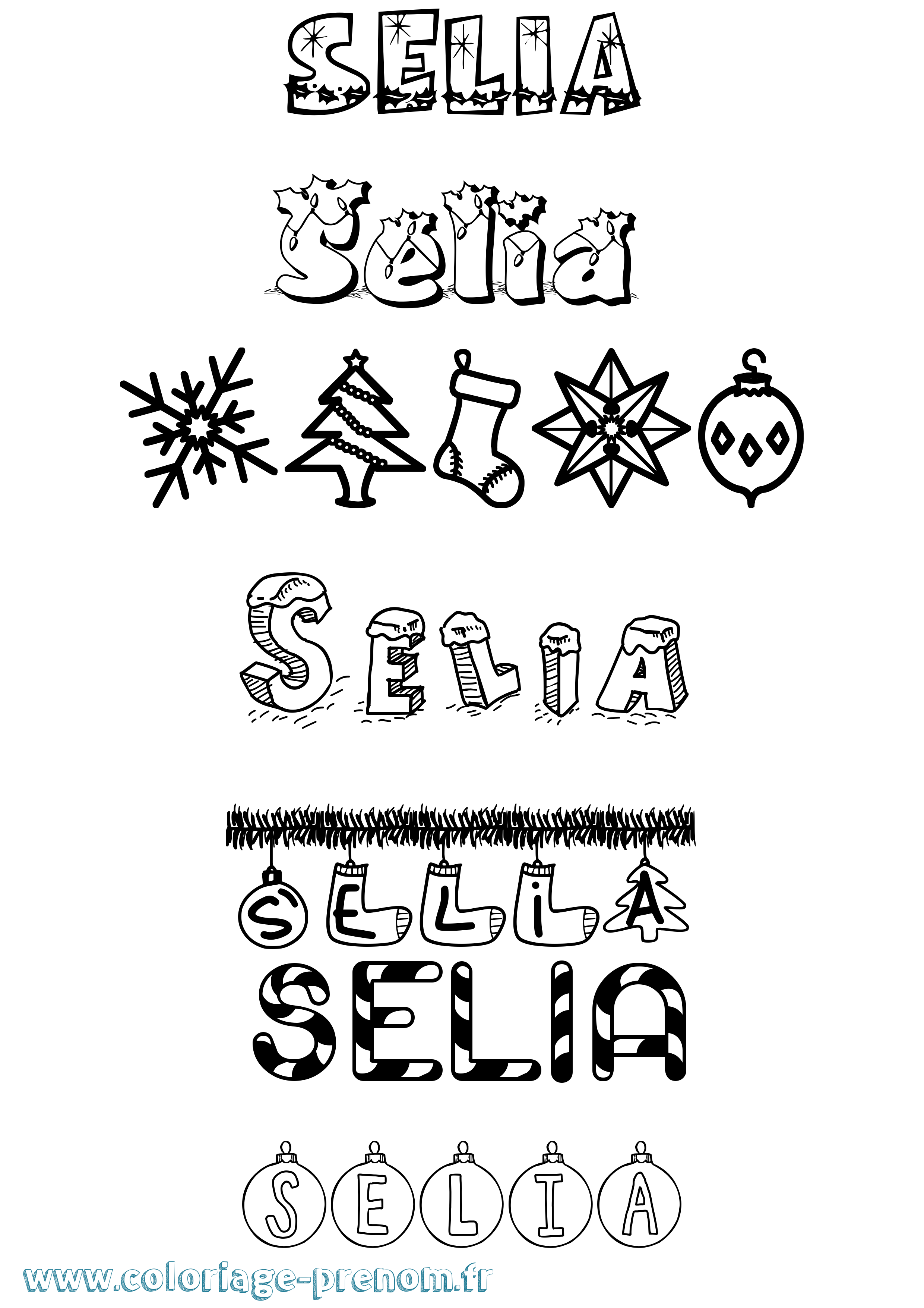 Coloriage Selia Noël Coloriage prénom Selia Noël